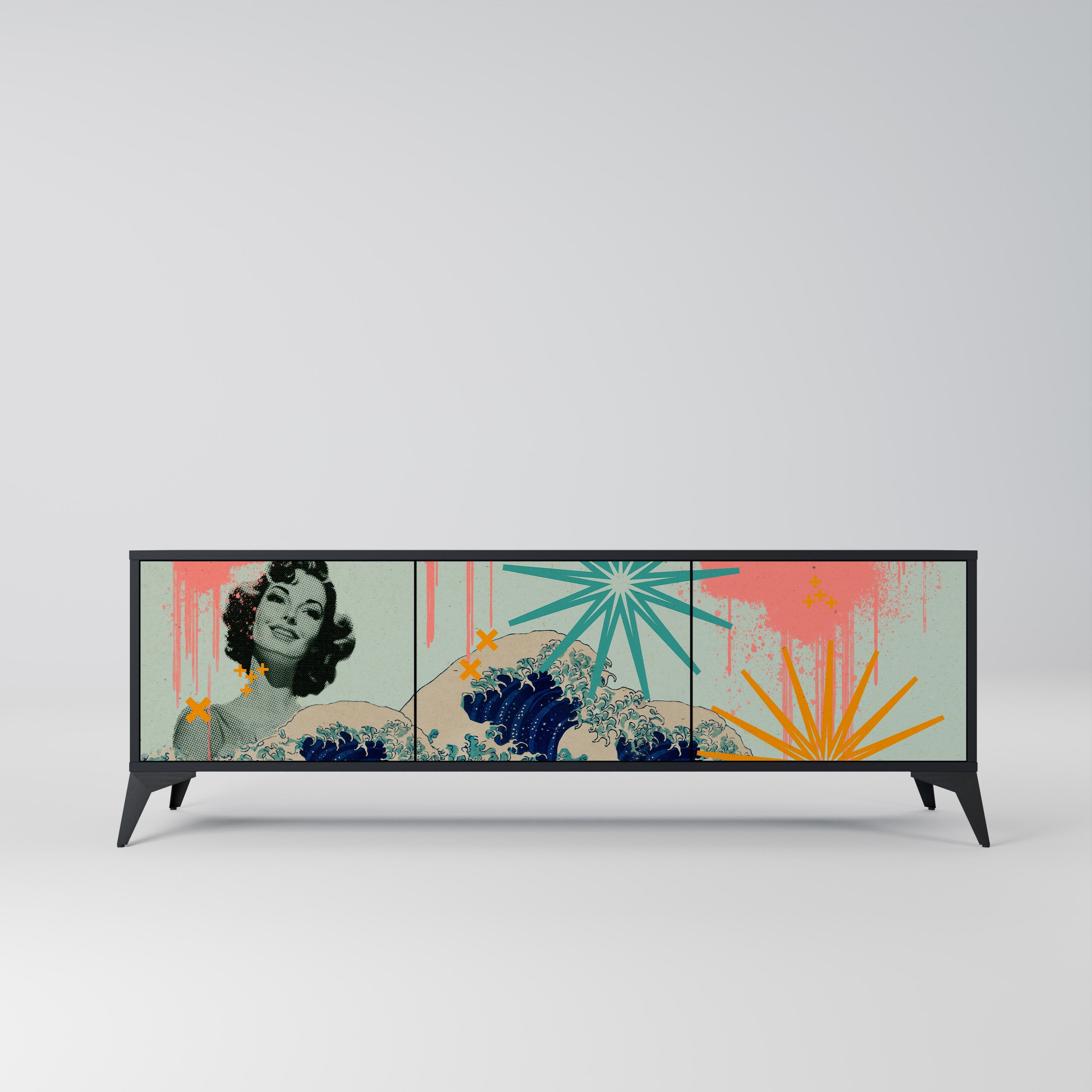 KANAGAWA BEAUTY TV-Lowboard mit 3 Türen in Schwarz