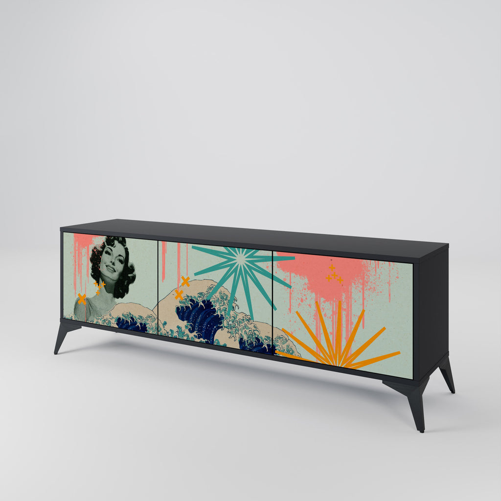 KANAGAWA BEAUTY TV-Lowboard mit 3 Türen in Schwarz