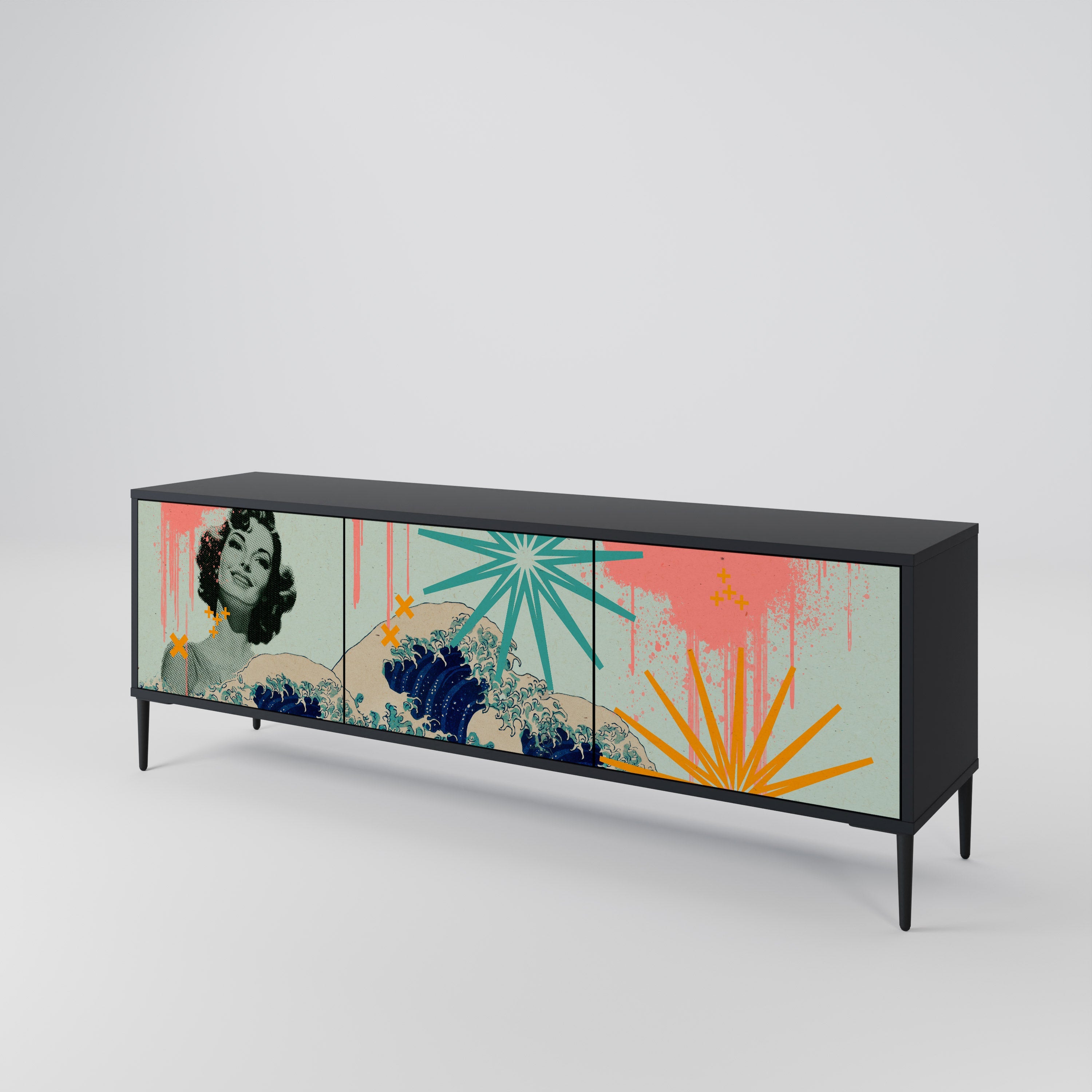 KANAGAWA BEAUTY TV-Lowboard mit 3 Türen in Schwarz