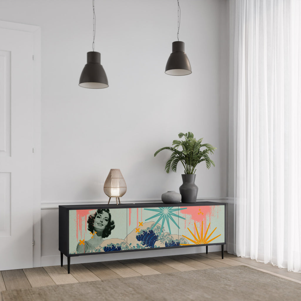 KANAGAWA BEAUTY TV-Lowboard mit 3 Türen in Schwarz