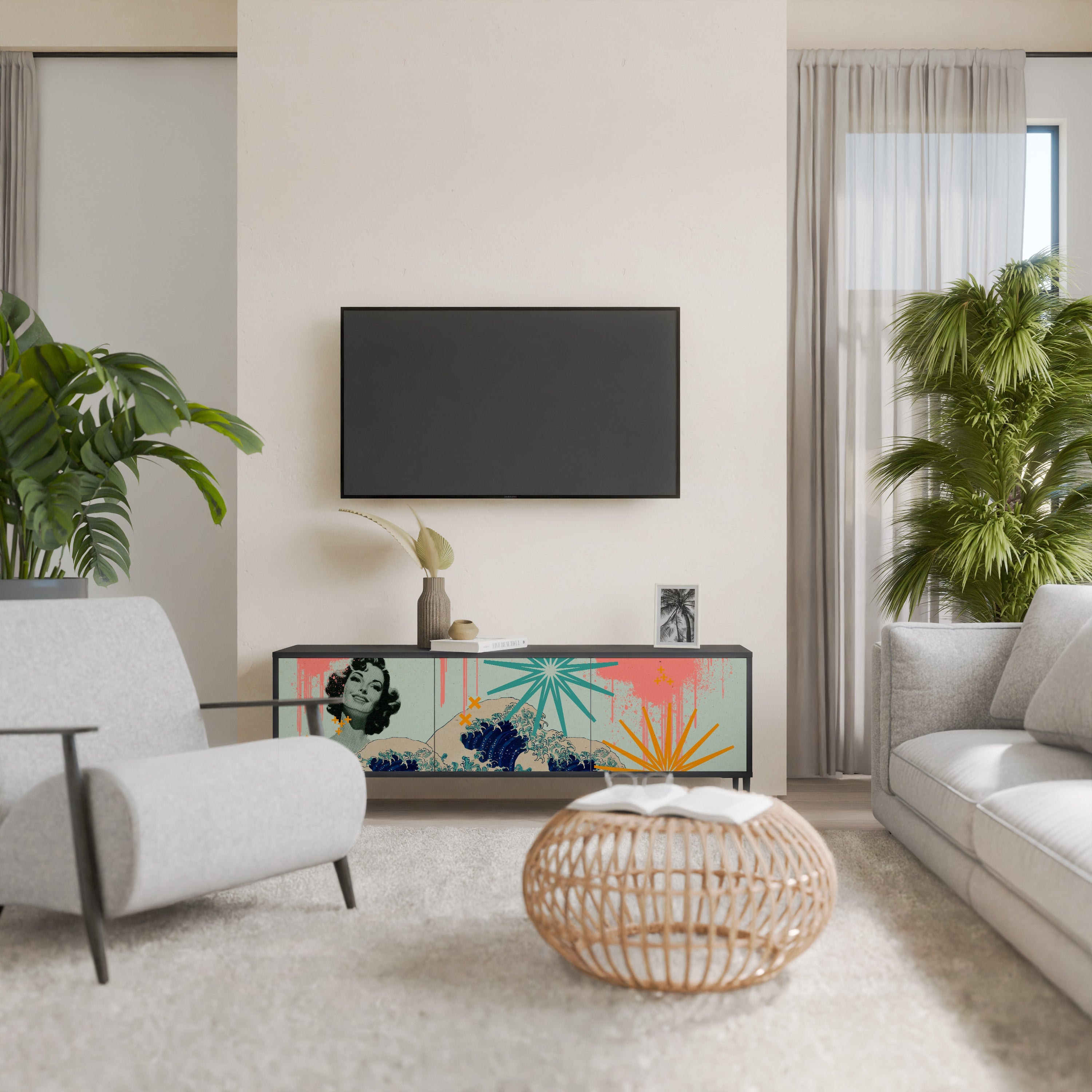 KANAGAWA BEAUTY TV-Lowboard mit 3 Türen in Schwarz