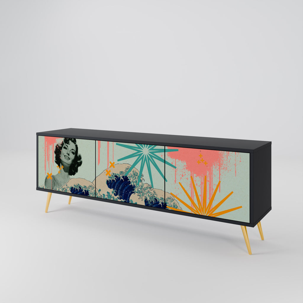 KANAGAWA BEAUTY TV-Lowboard mit 3 Türen in Schwarz