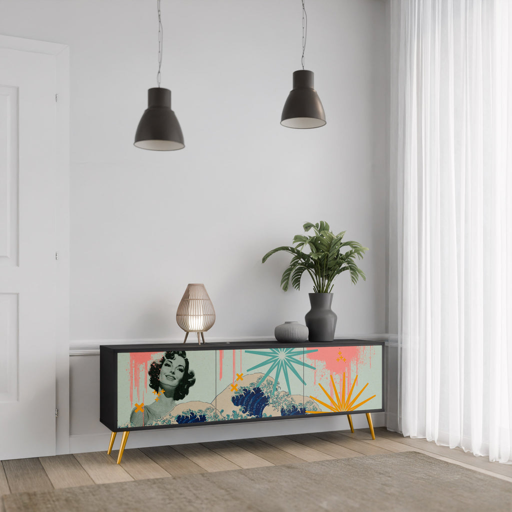 KANAGAWA BEAUTY TV-Lowboard mit 3 Türen in Schwarz