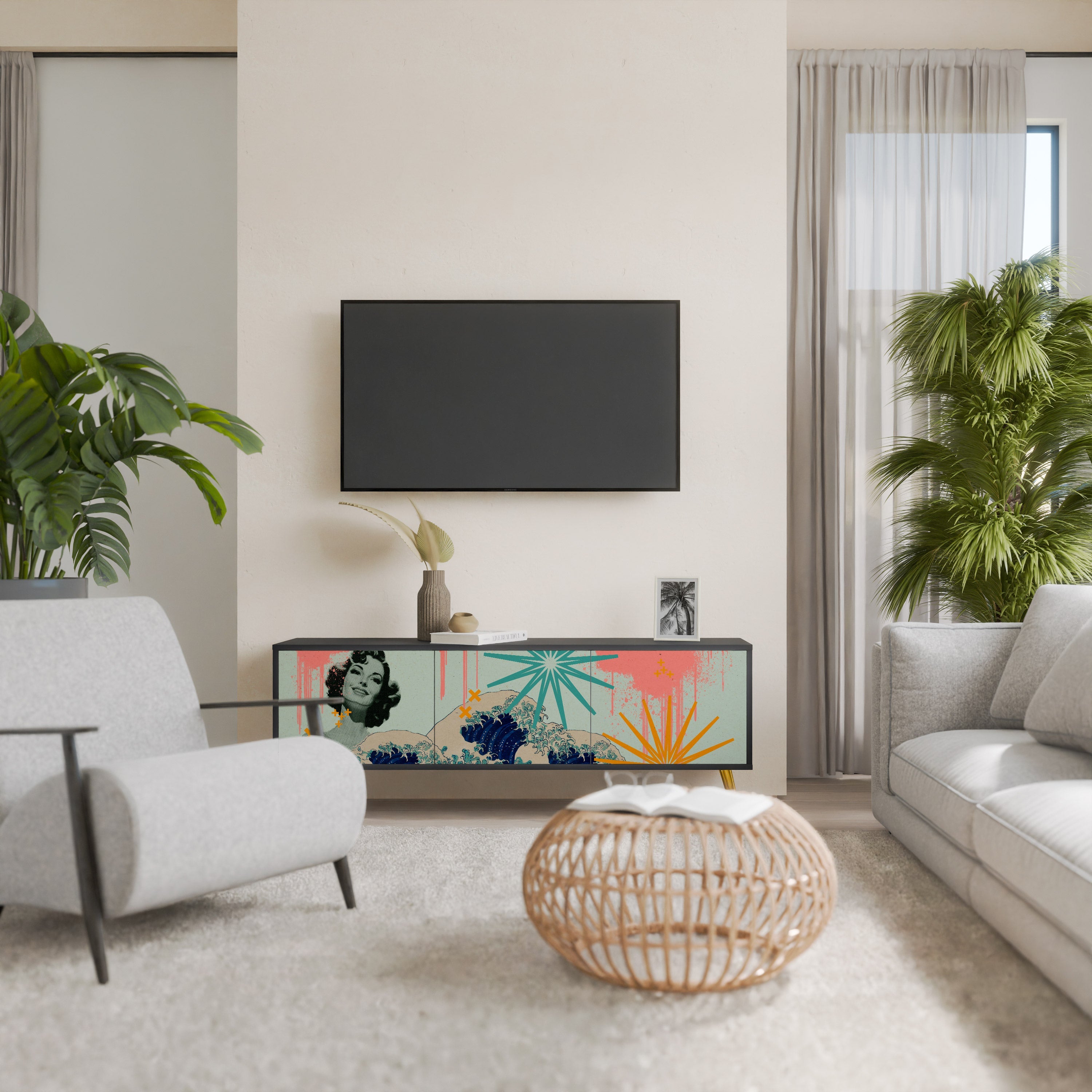 KANAGAWA BEAUTY TV-Lowboard mit 3 Türen in Schwarz