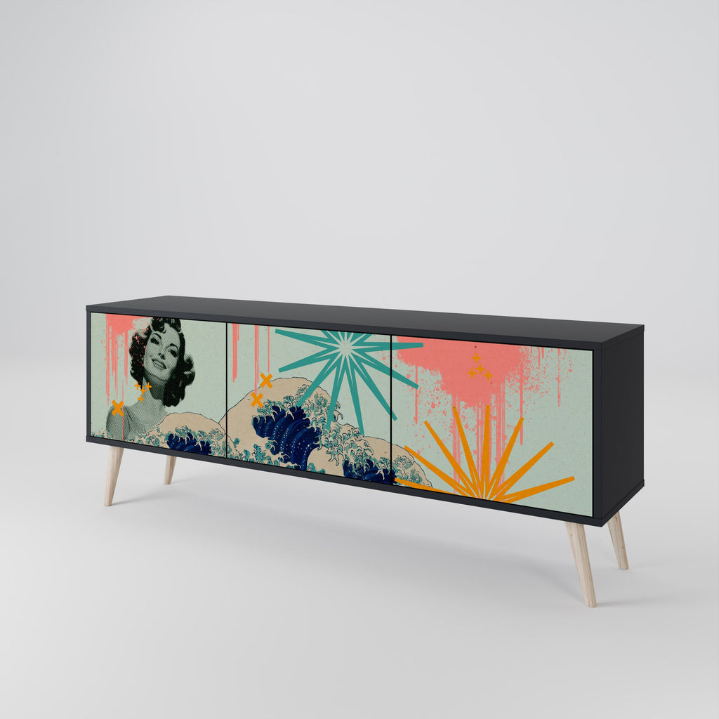 KANAGAWA BEAUTY TV-Lowboard mit 3 Türen in Schwarz