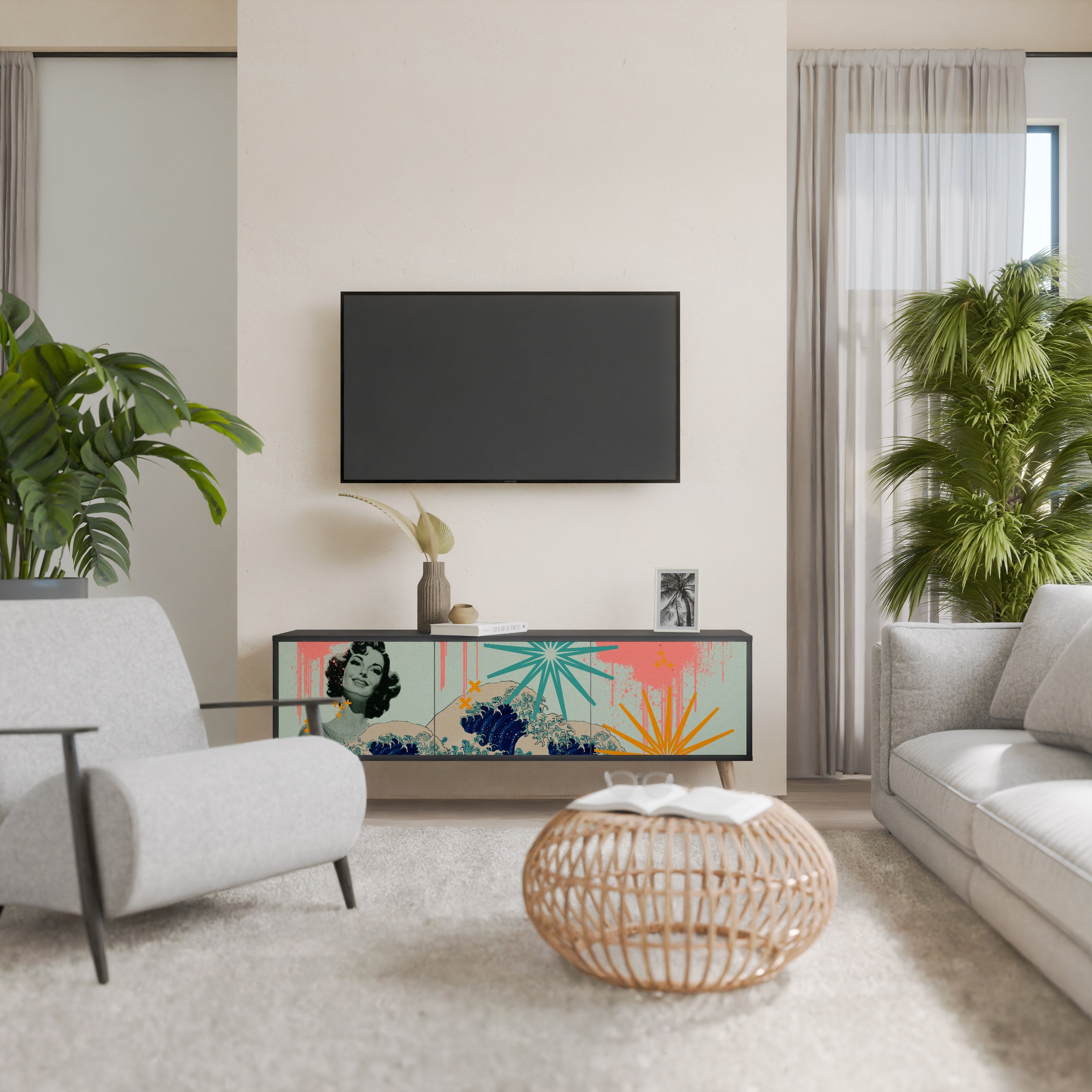 KANAGAWA BEAUTY TV-Lowboard mit 3 Türen in Schwarz