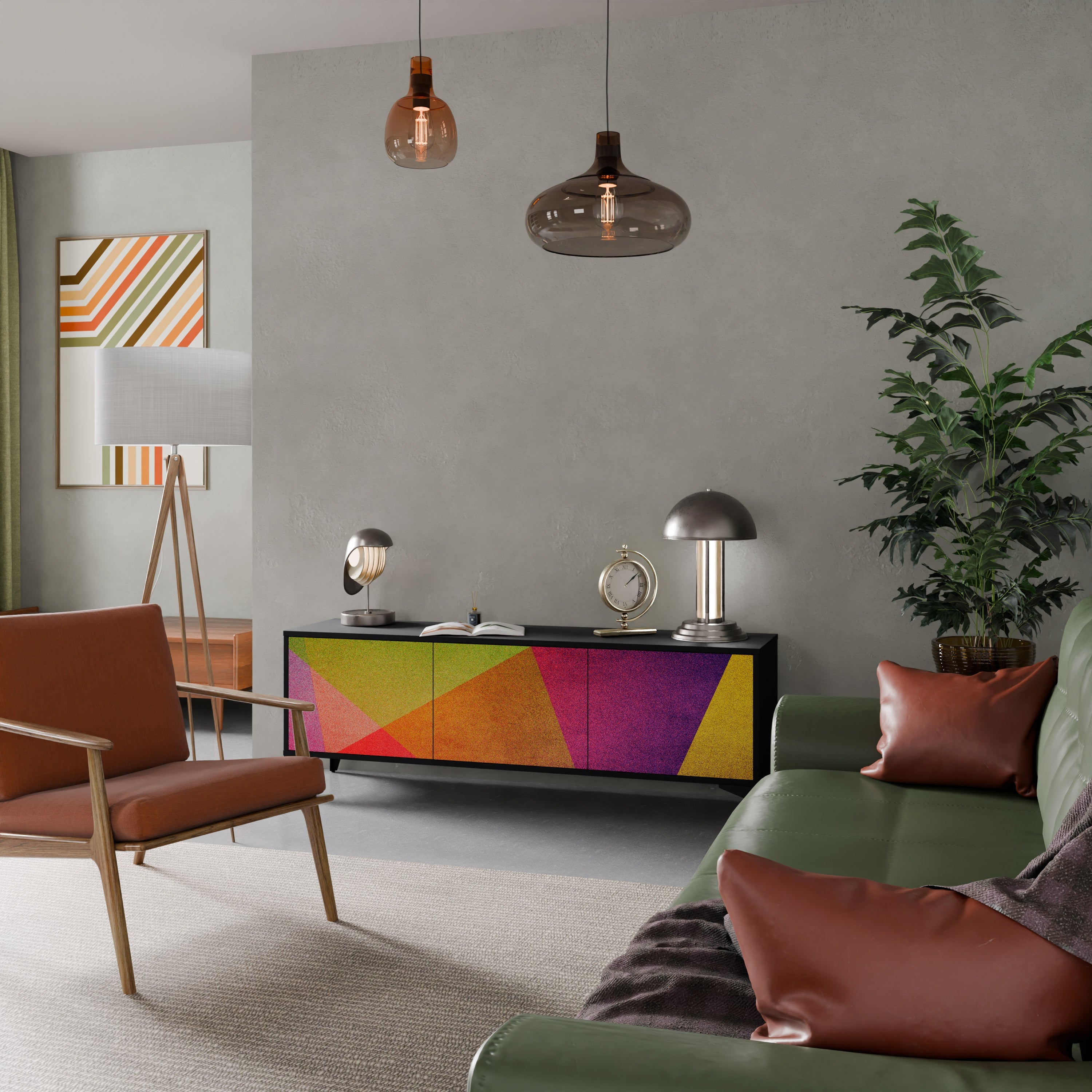 VIVID GEOMETRY TV-Lowboard mit 3 Türen in Schwarz