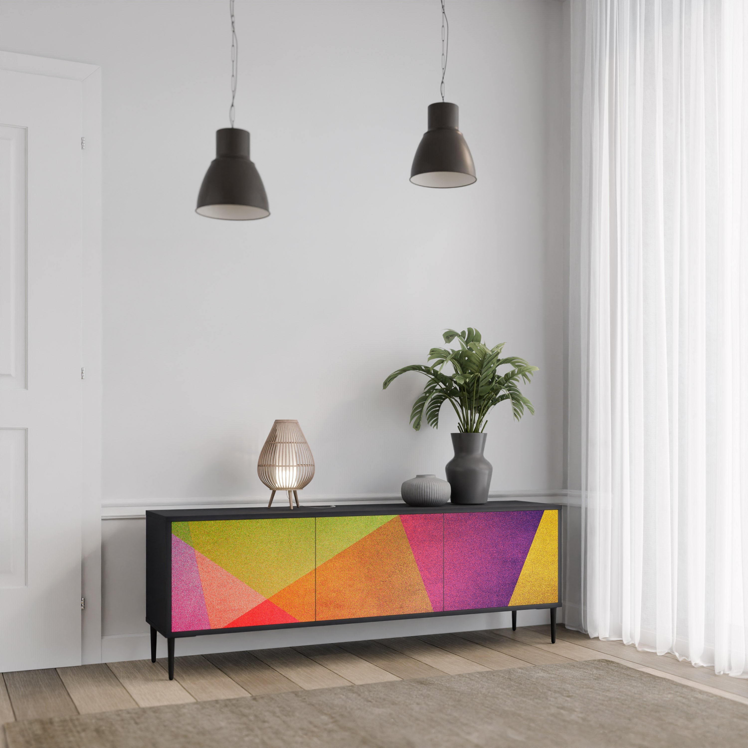 VIVID GEOMETRY TV-Lowboard mit 3 Türen in Schwarz