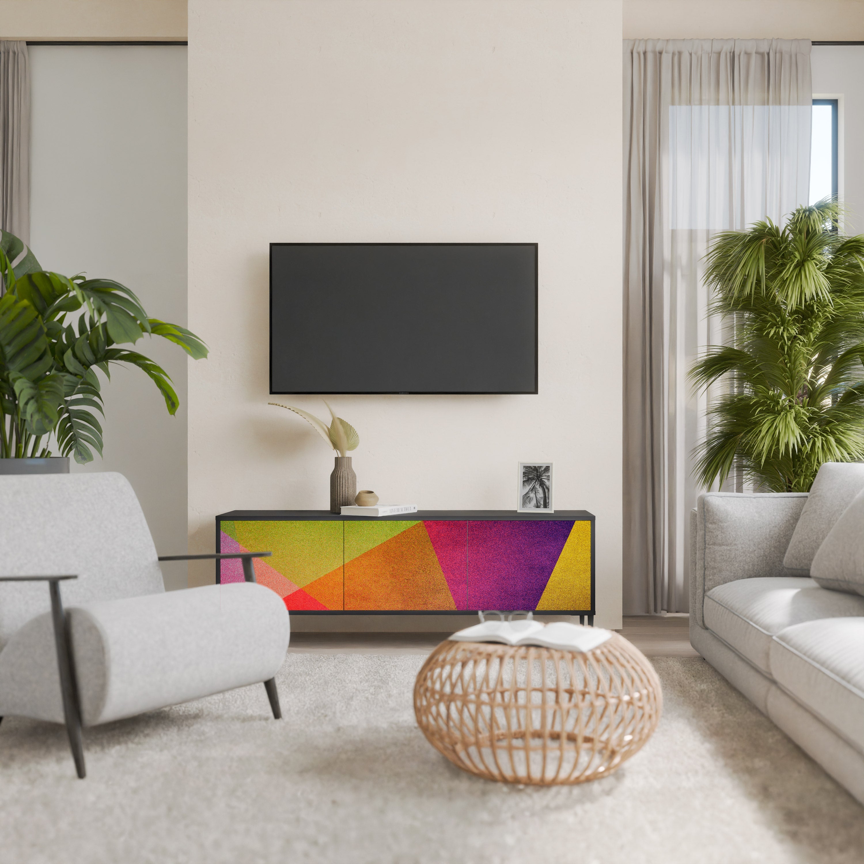 VIVID GEOMETRY TV-Lowboard mit 3 Türen in Schwarz