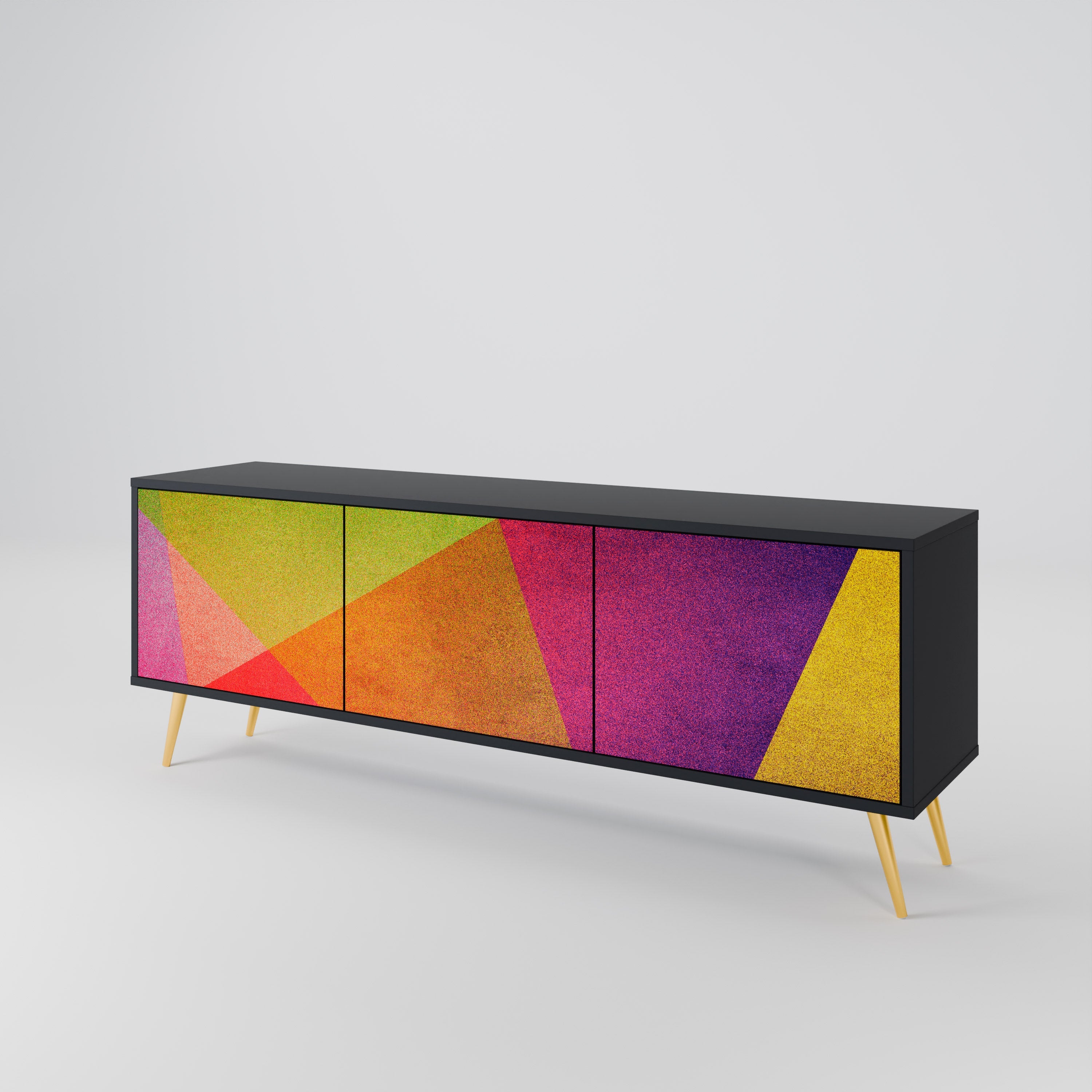 VIVID GEOMETRY TV-Lowboard mit 3 Türen in Schwarz