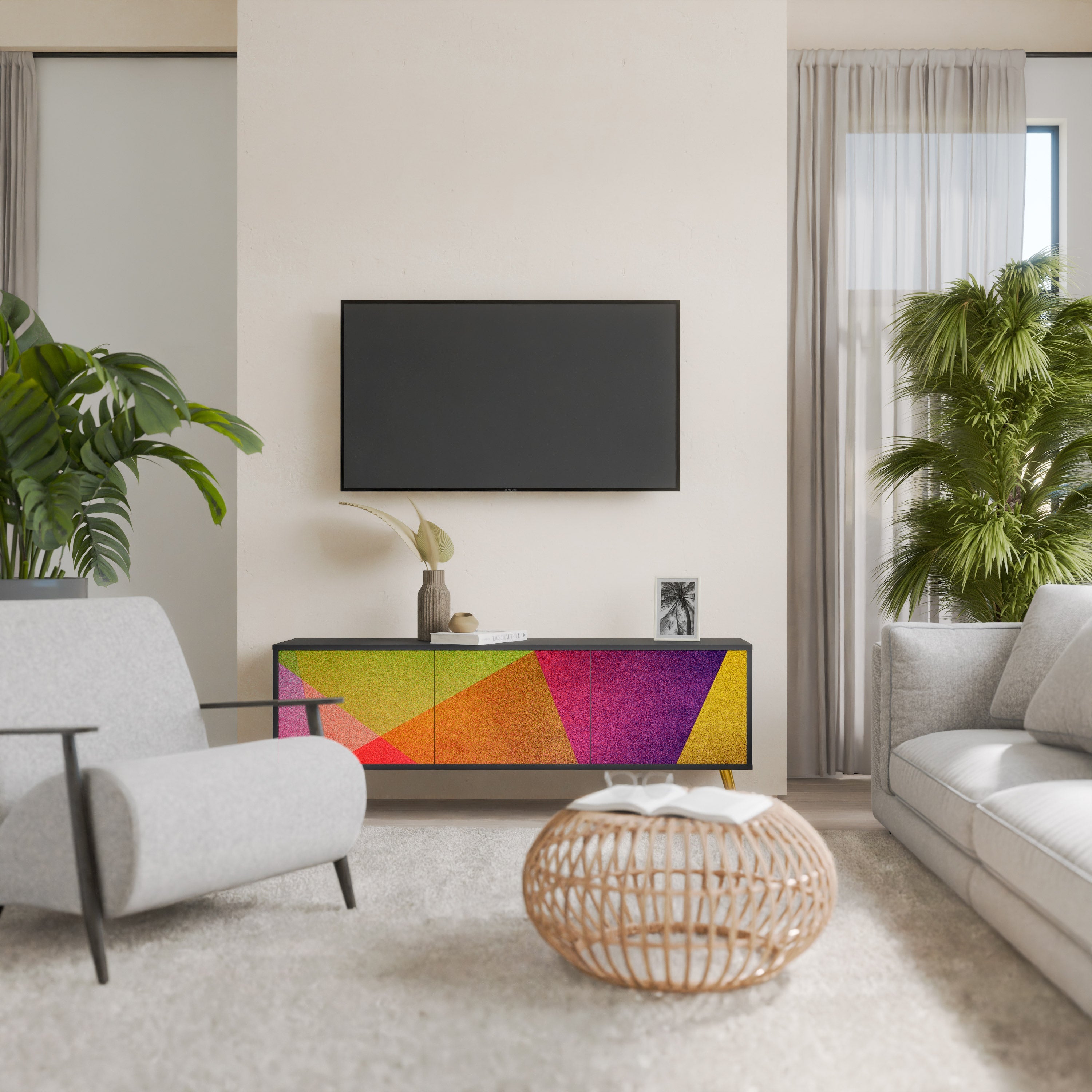 VIVID GEOMETRY TV-Lowboard mit 3 Türen in Schwarz