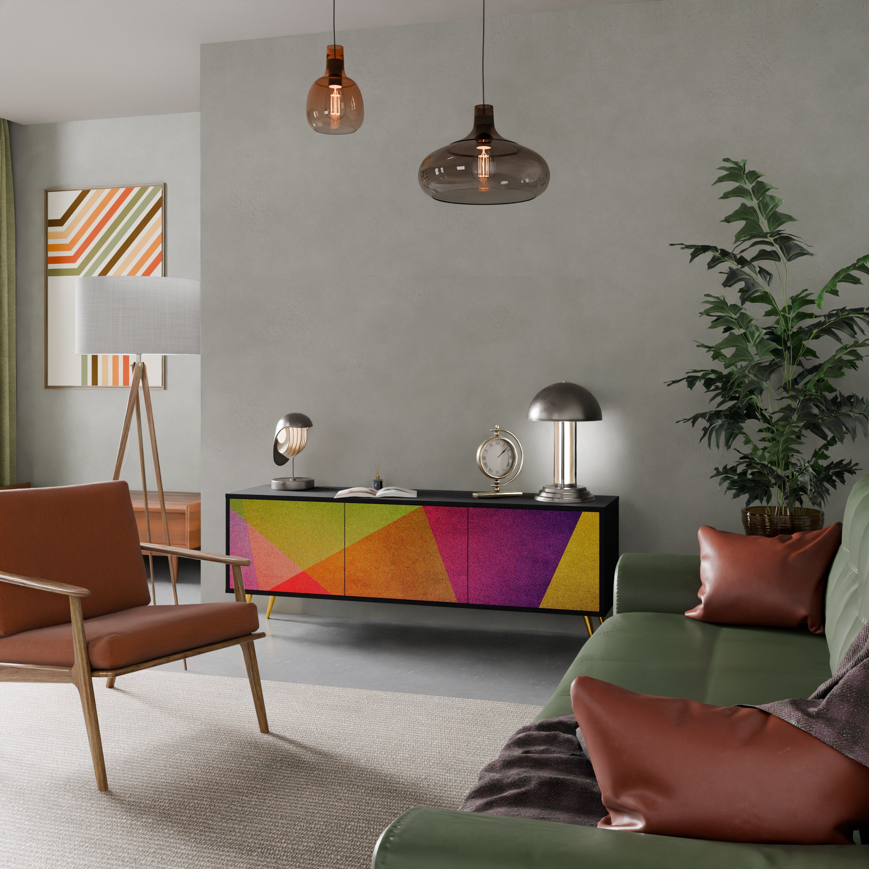 VIVID GEOMETRY TV-Lowboard mit 3 Türen in Schwarz