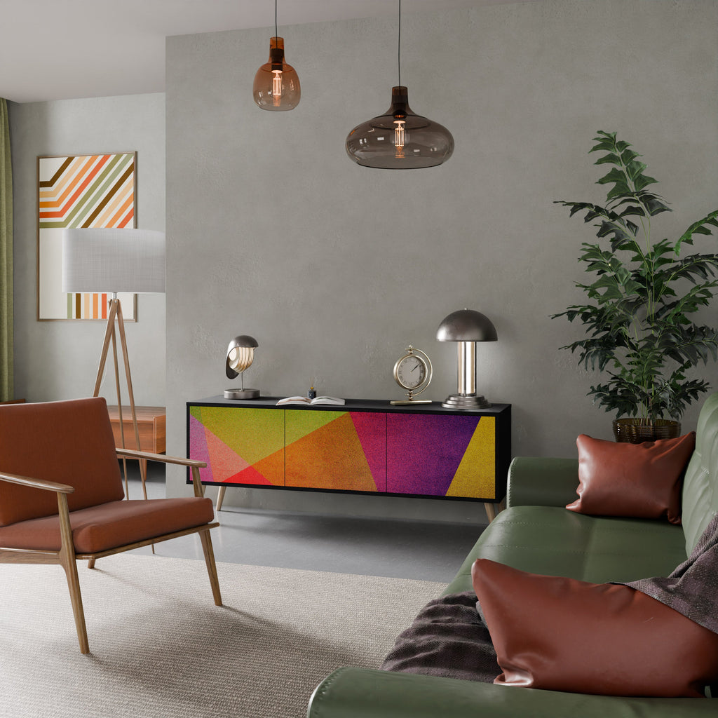 VIVID GEOMETRY TV-Lowboard mit 3 Türen in Schwarz