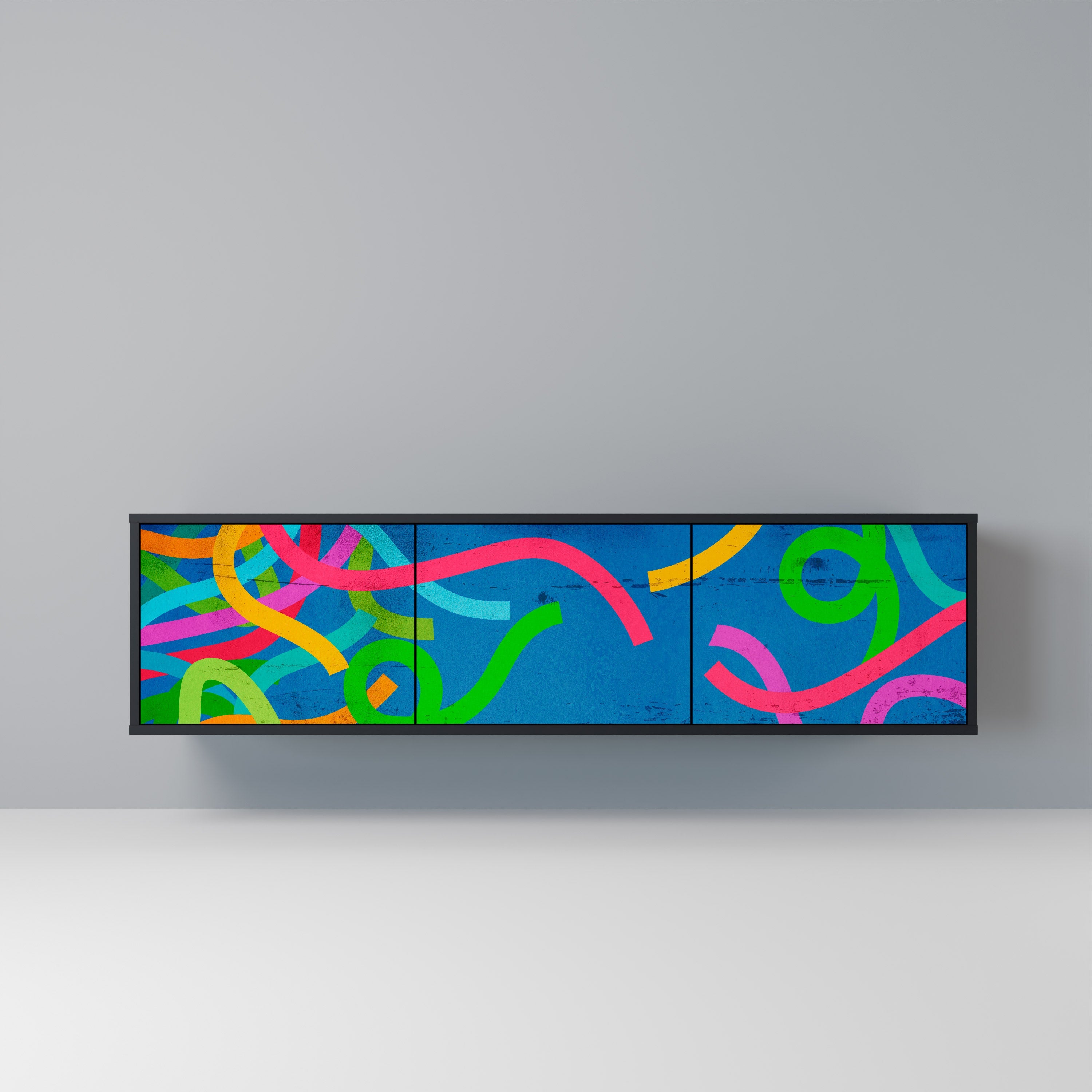 STREAMER TANGLE TV-Lowboard mit 3 Türen in Schwarz