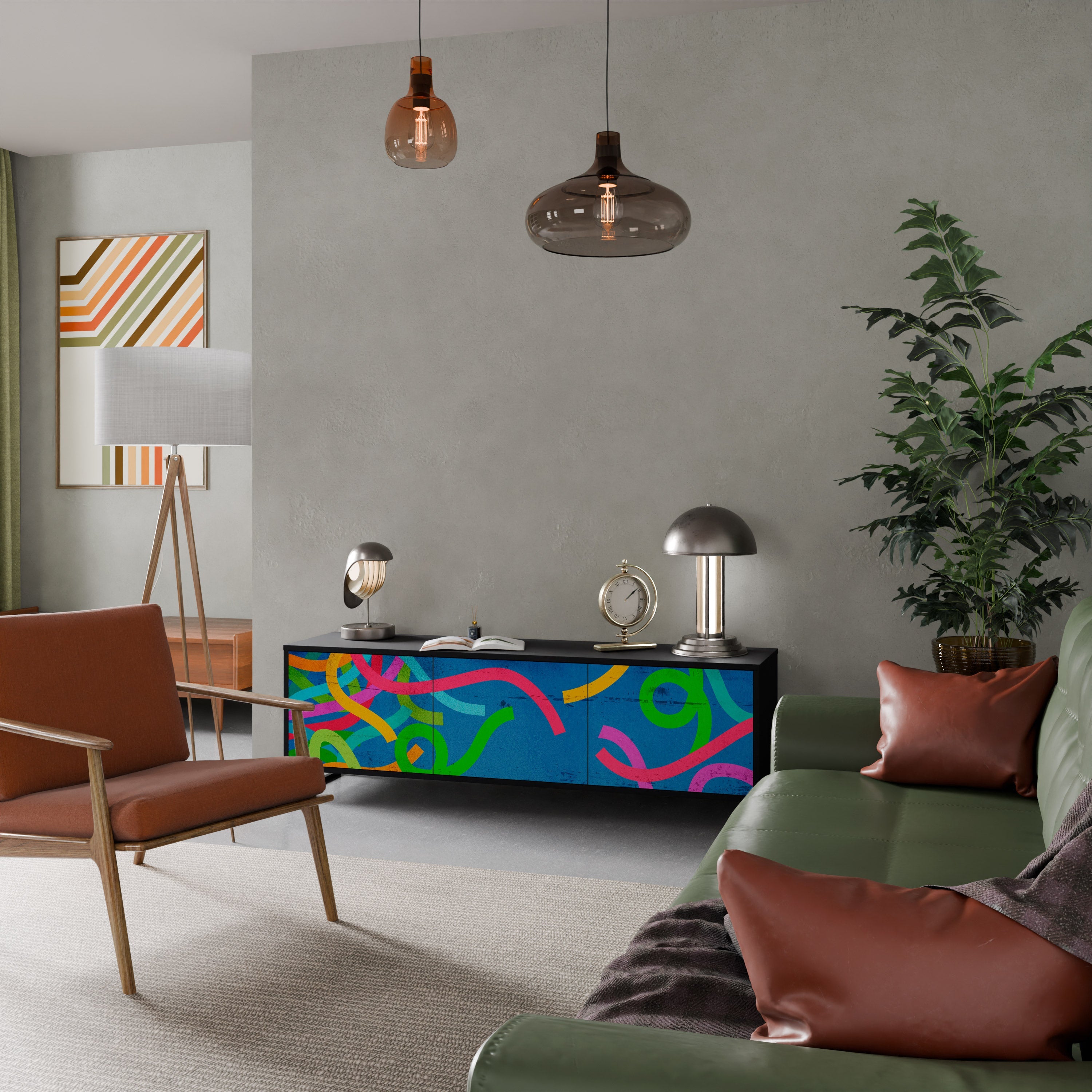 STREAMER TANGLE TV-Lowboard mit 3 Türen in Schwarz