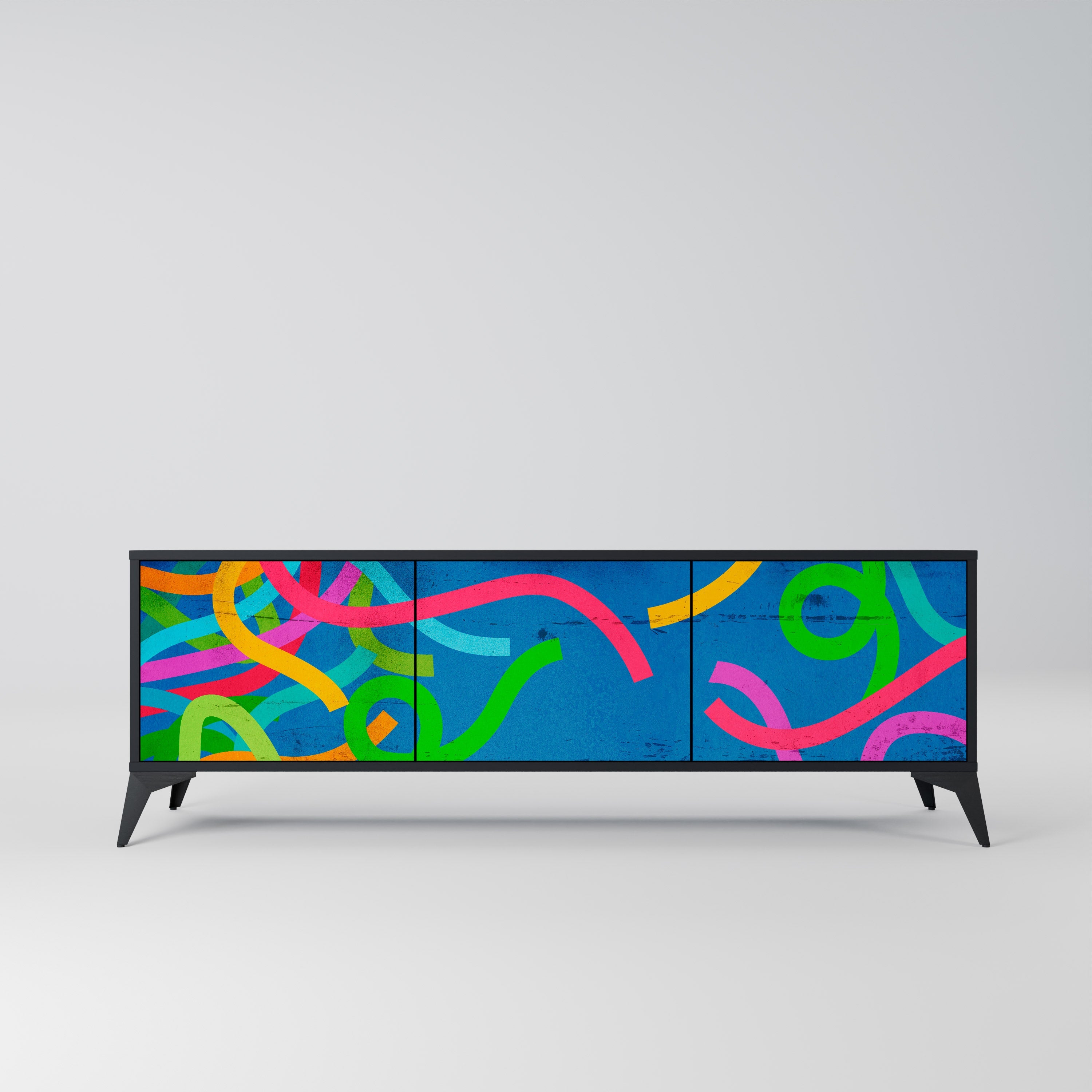 STREAMER TANGLE TV-Lowboard mit 3 Türen in Schwarz