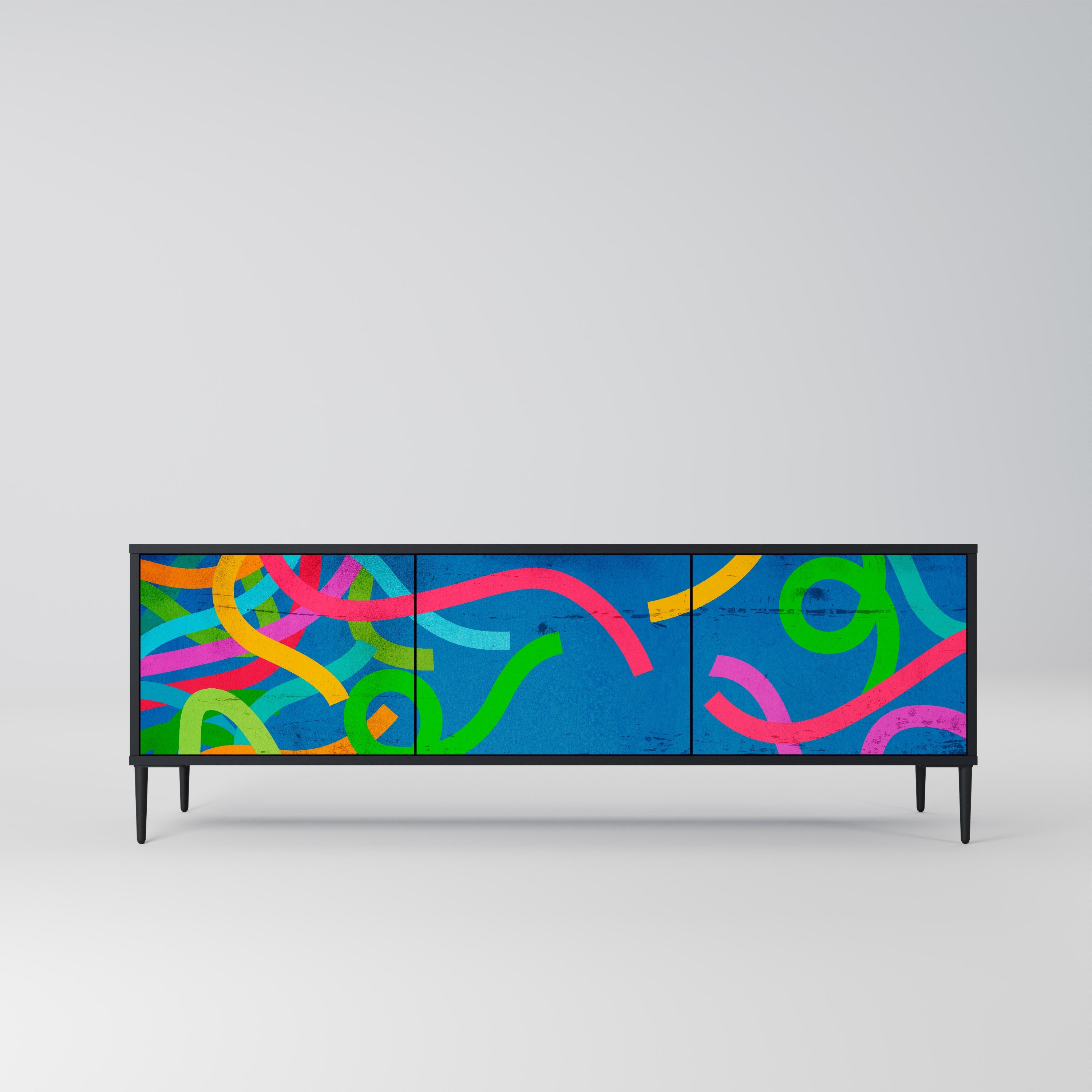 STREAMER TANGLE TV-Lowboard mit 3 Türen in Schwarz