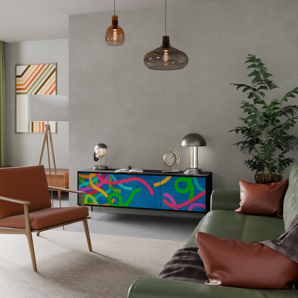 STREAMER TANGLE TV-Lowboard mit 3 Türen in Schwarz