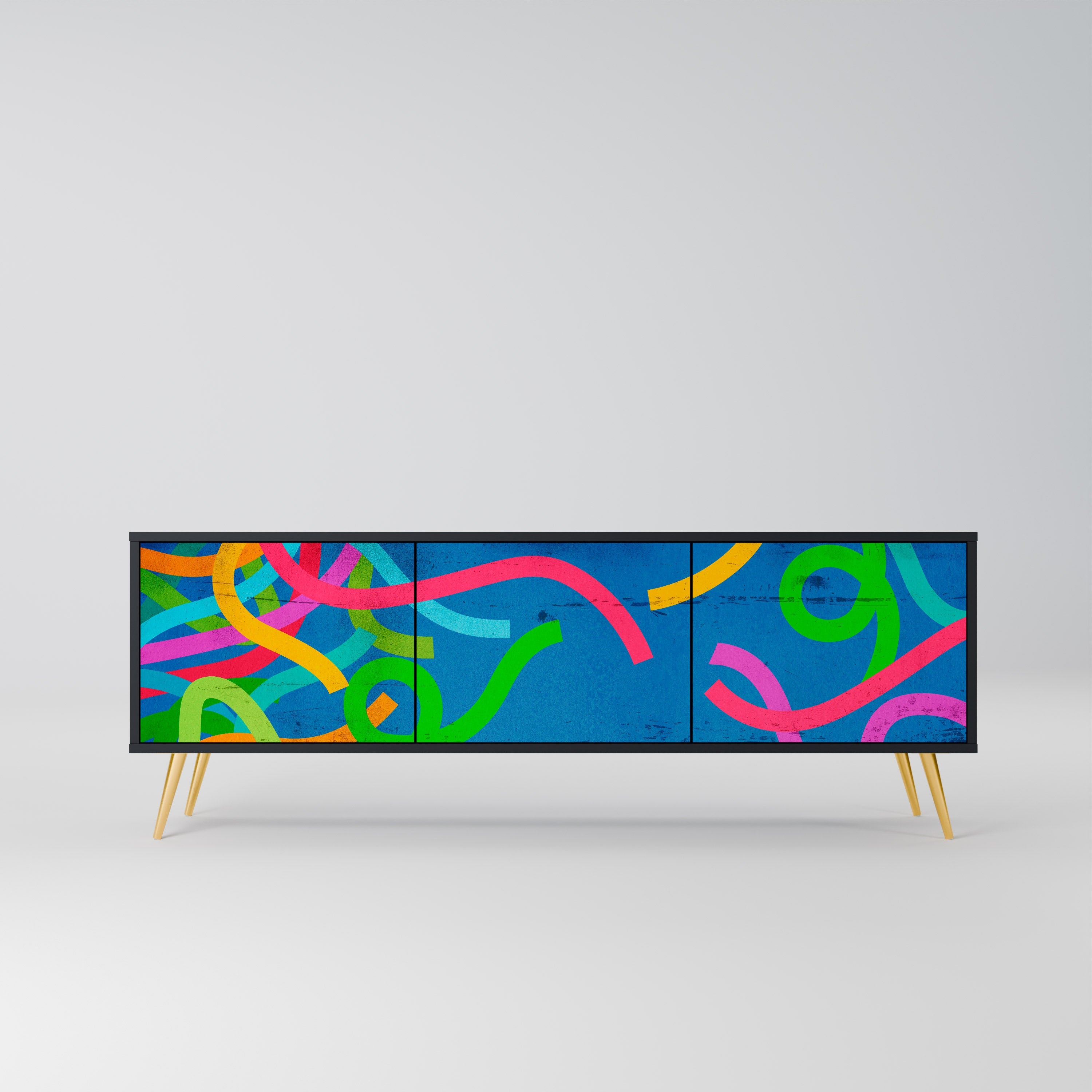 STREAMER TANGLE TV-Lowboard mit 3 Türen in Schwarz