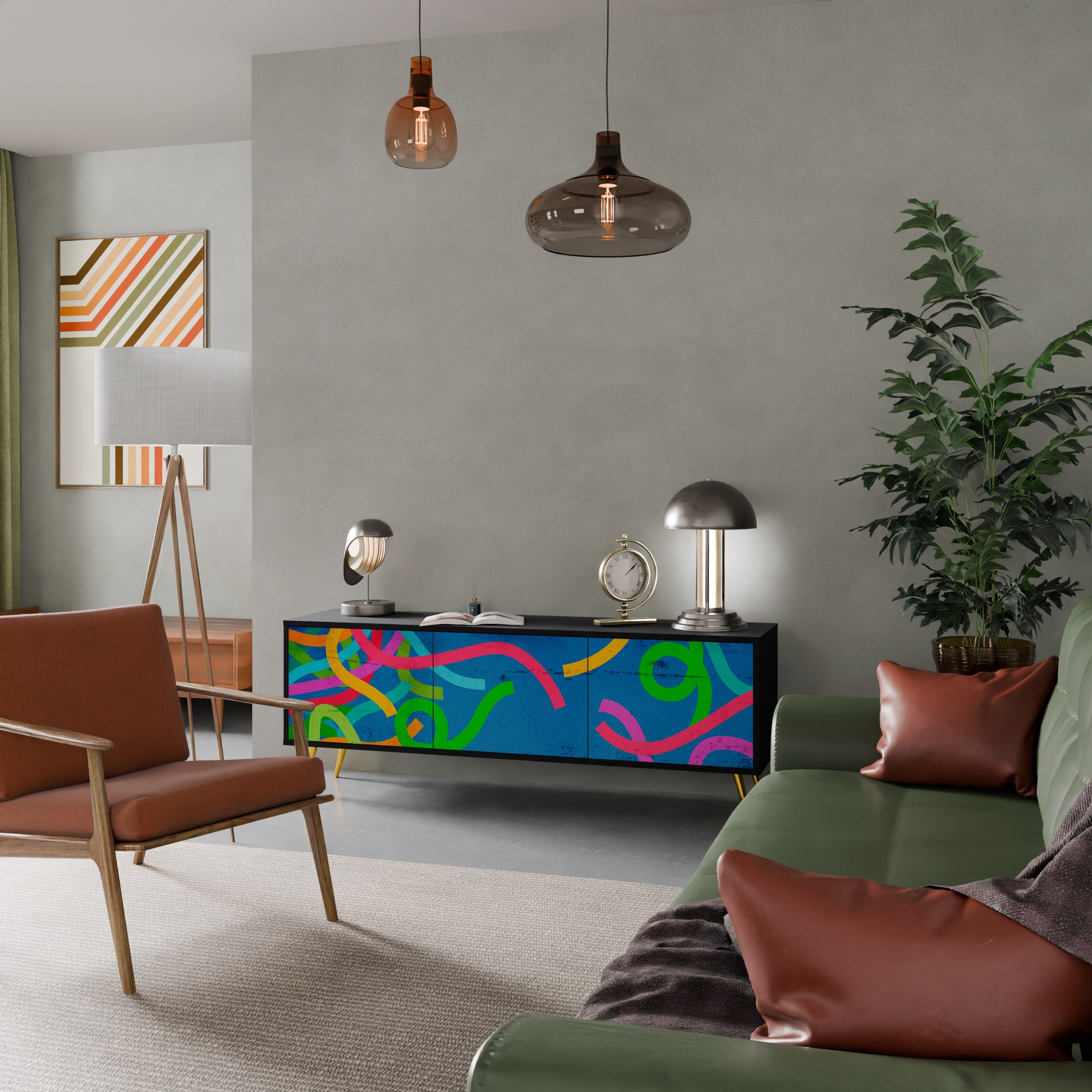 STREAMER TANGLE TV-Lowboard mit 3 Türen in Schwarz