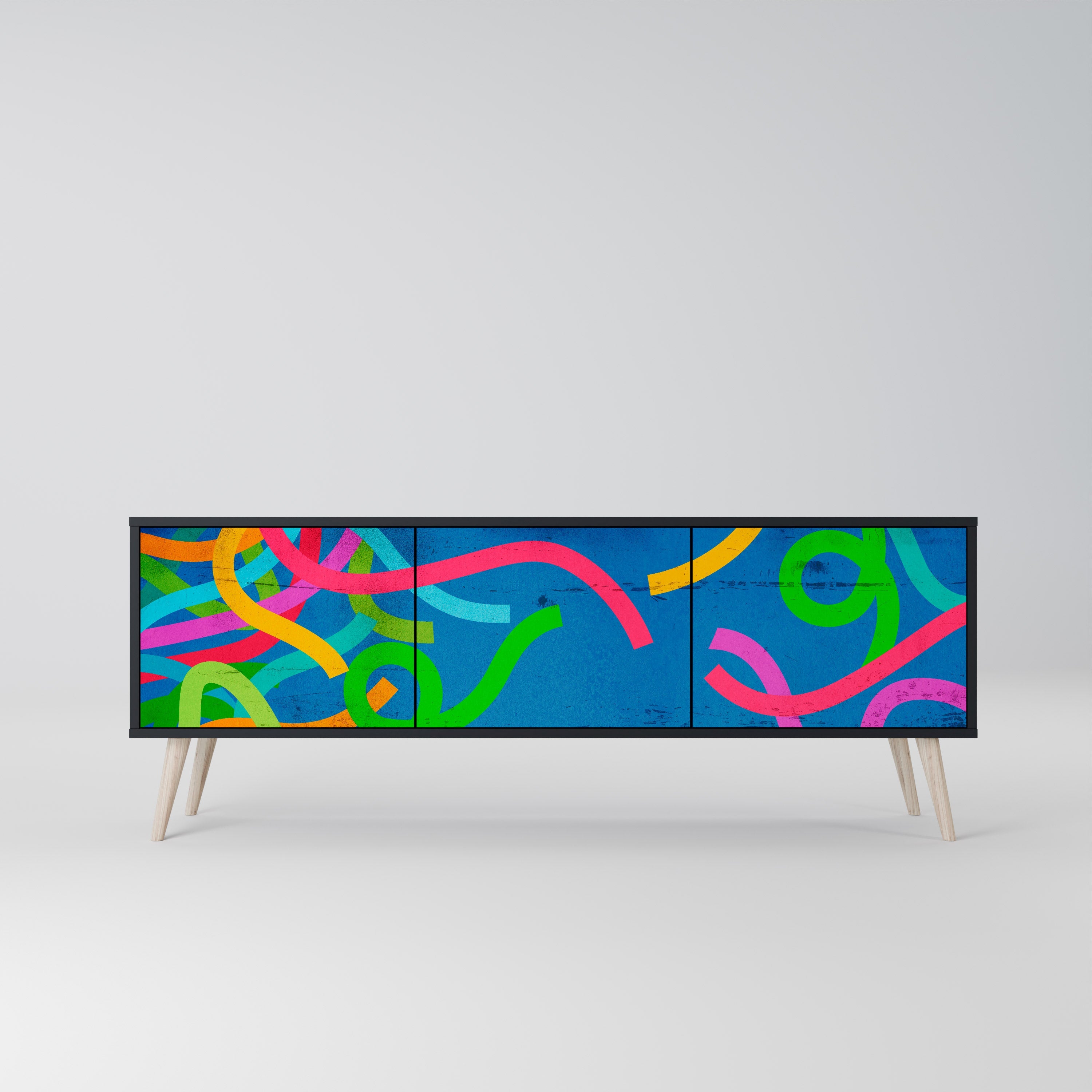 STREAMER TANGLE TV-Lowboard mit 3 Türen in Schwarz