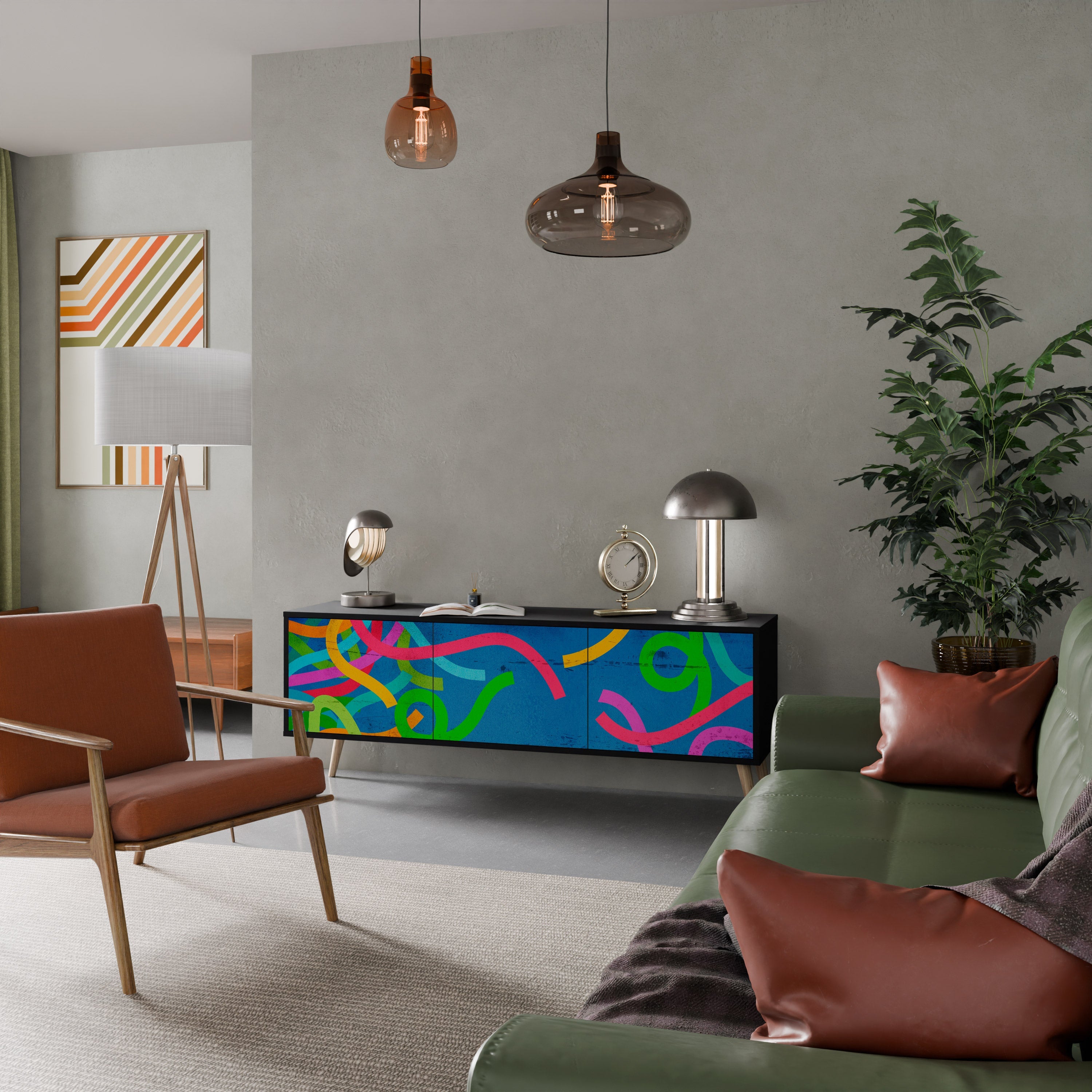 STREAMER TANGLE TV-Lowboard mit 3 Türen in Schwarz