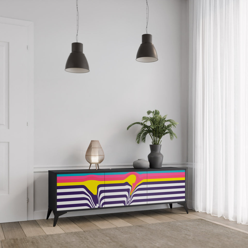 TONE COLLAPSE TV-Lowboard mit 3 Türen in Schwarz