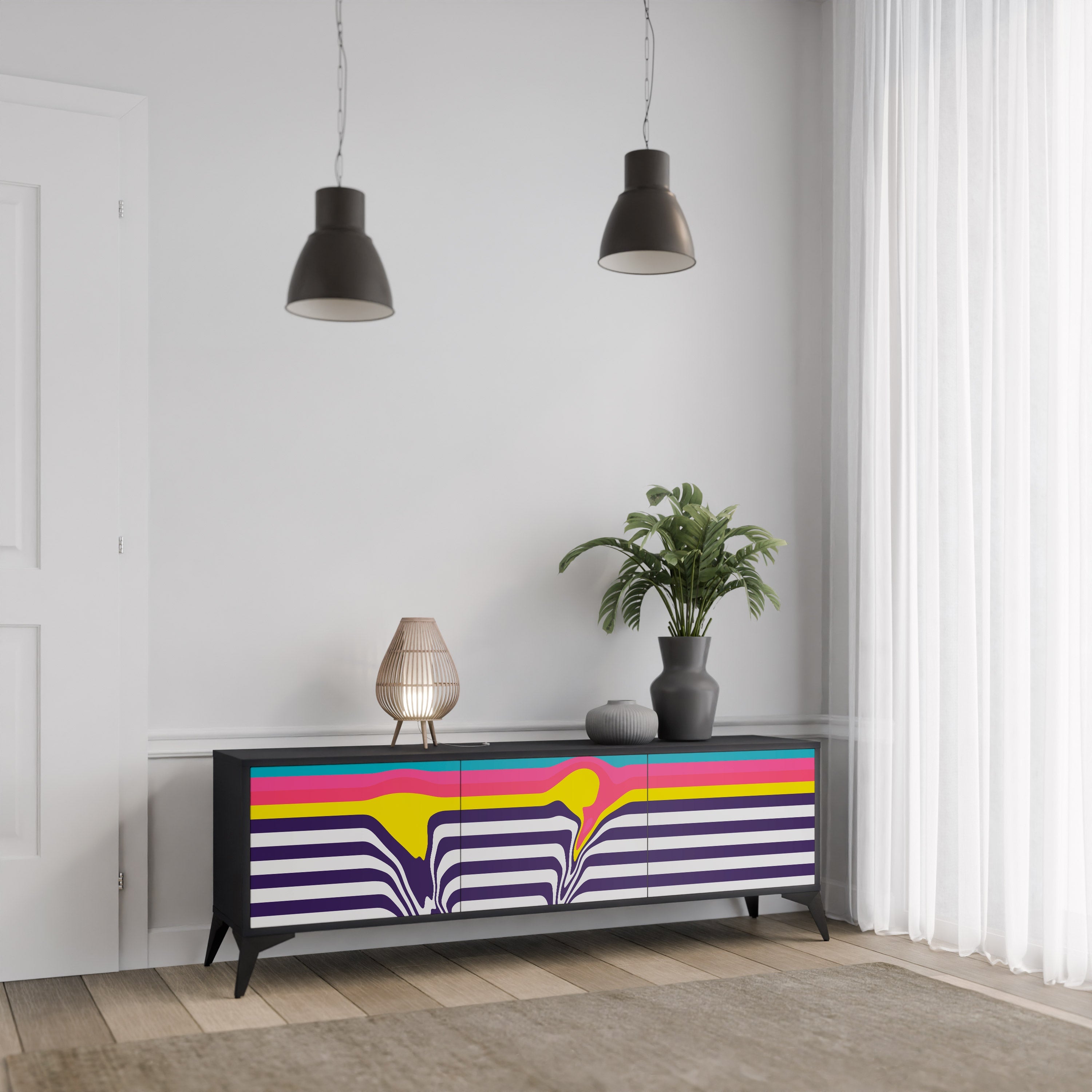 TONE COLLAPSE TV-Lowboard mit 3 Türen in Schwarz