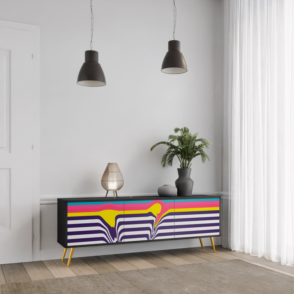 TONE COLLAPSE TV-Lowboard mit 3 Türen in Schwarz