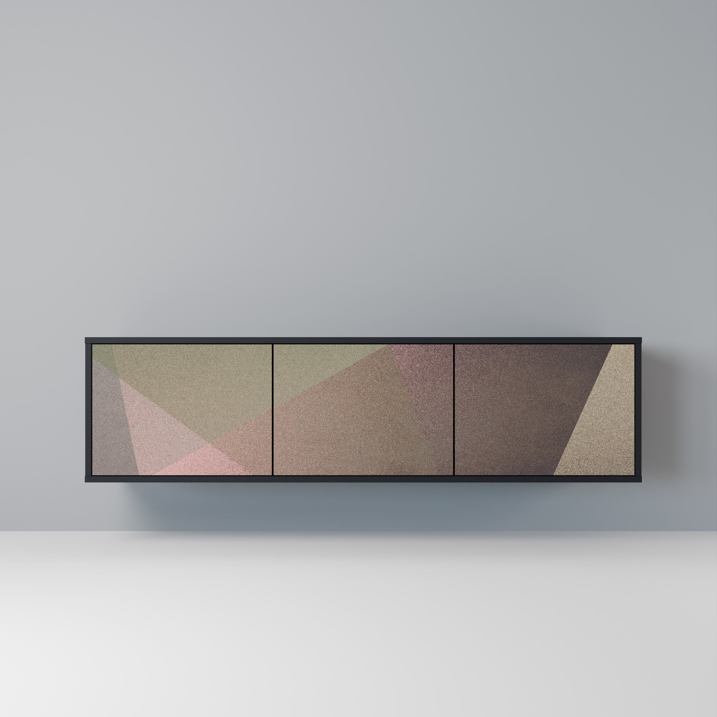 BEIGE GEOMETRY TV-Lowboard mit 3 Türen in Schwarz