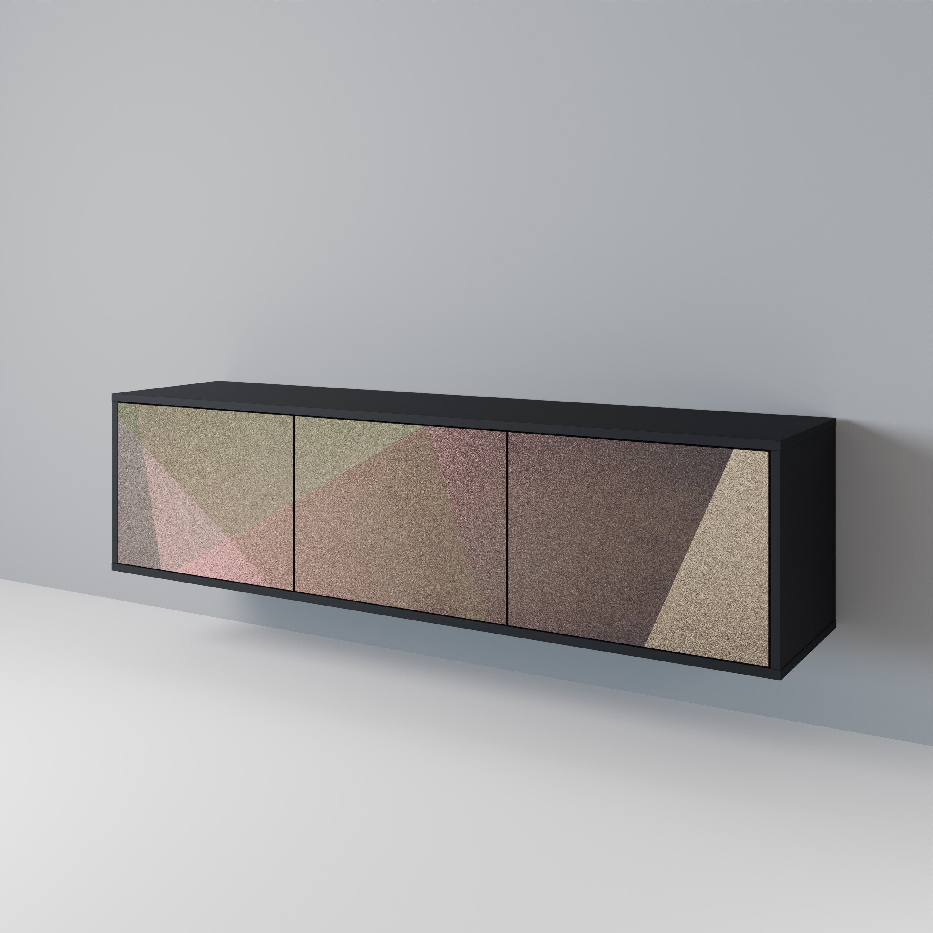 BEIGE GEOMETRY TV-Lowboard mit 3 Türen in Schwarz