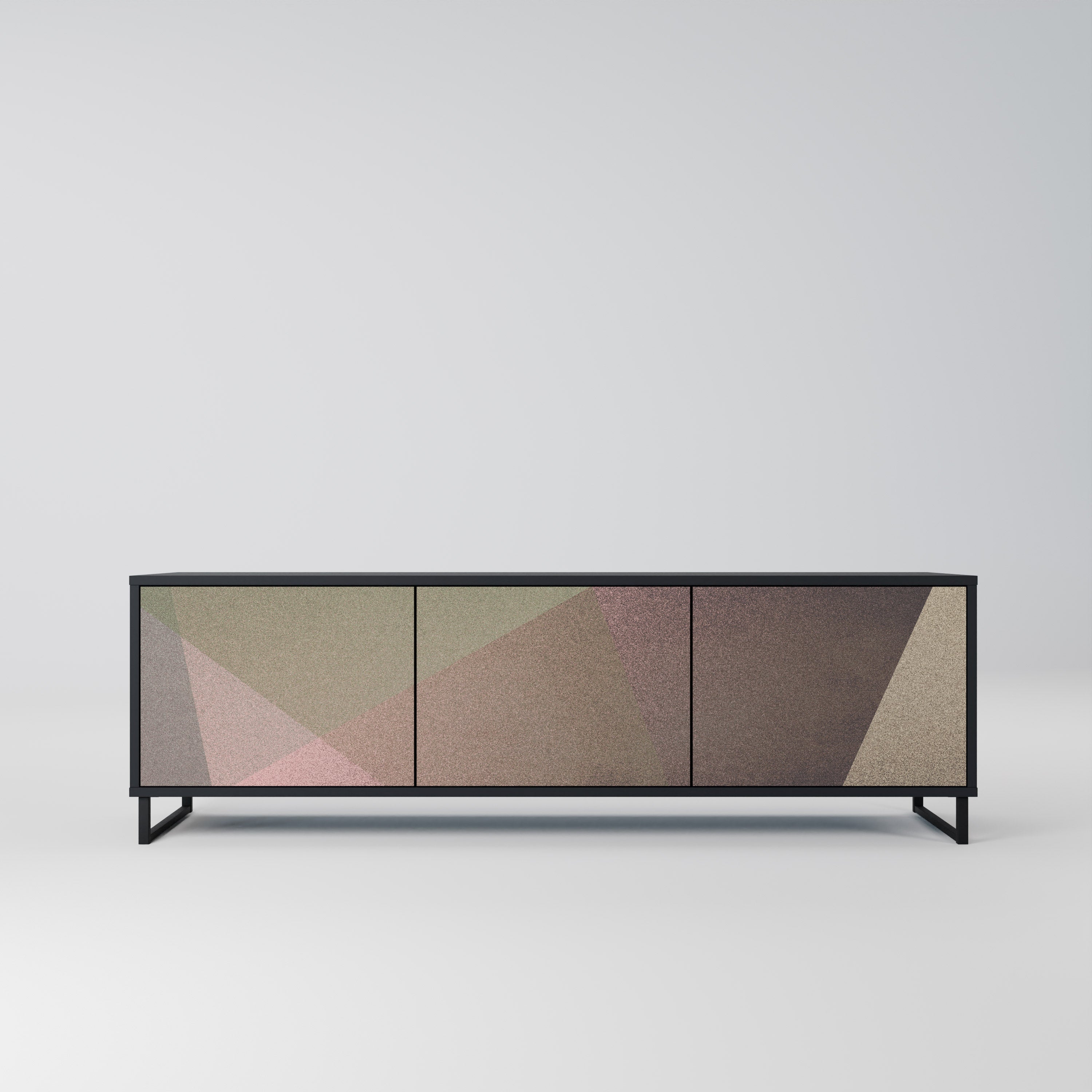 BEIGE GEOMETRY TV-Lowboard mit 3 Türen in Schwarz