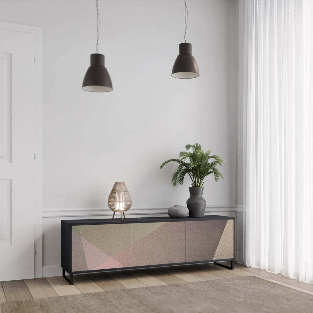 BEIGE GEOMETRY TV-Lowboard mit 3 Türen in Schwarz