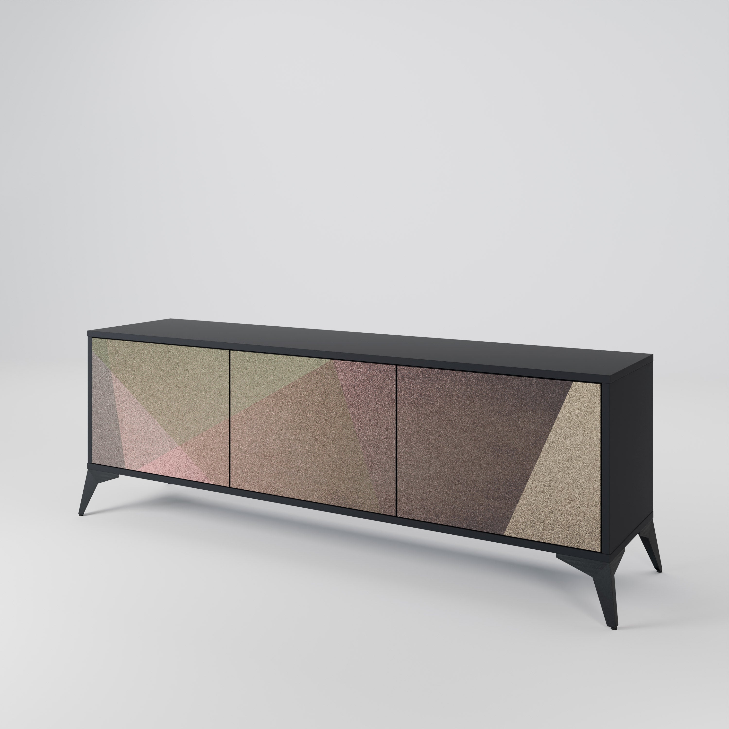 BEIGE GEOMETRY TV-Lowboard mit 3 Türen in Schwarz