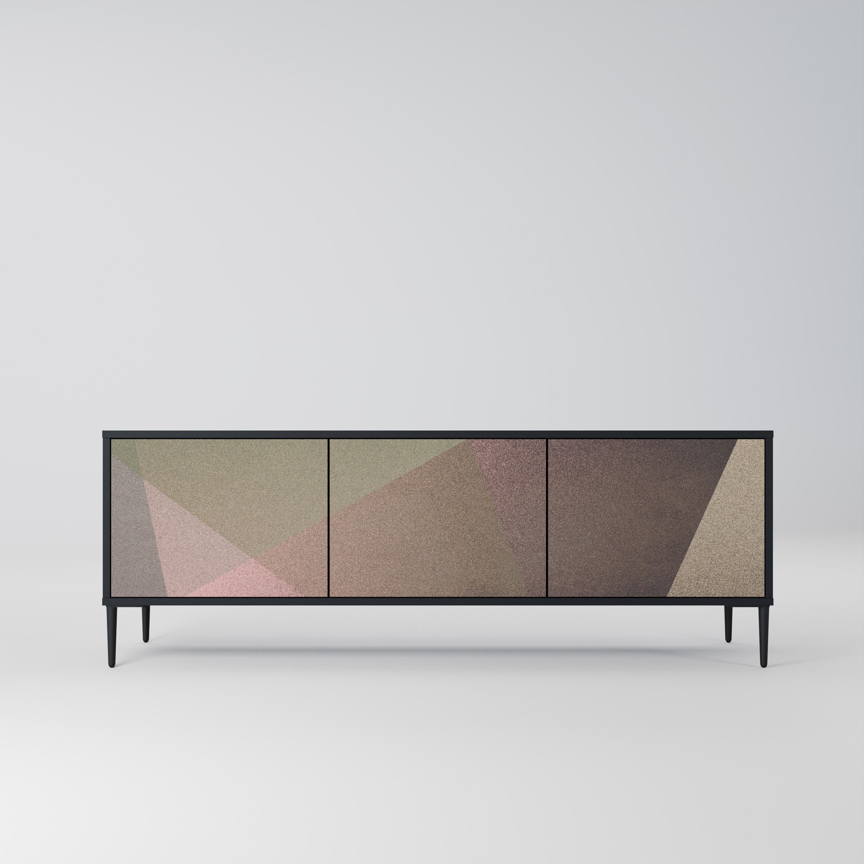 BEIGE GEOMETRY TV-Lowboard mit 3 Türen in Schwarz