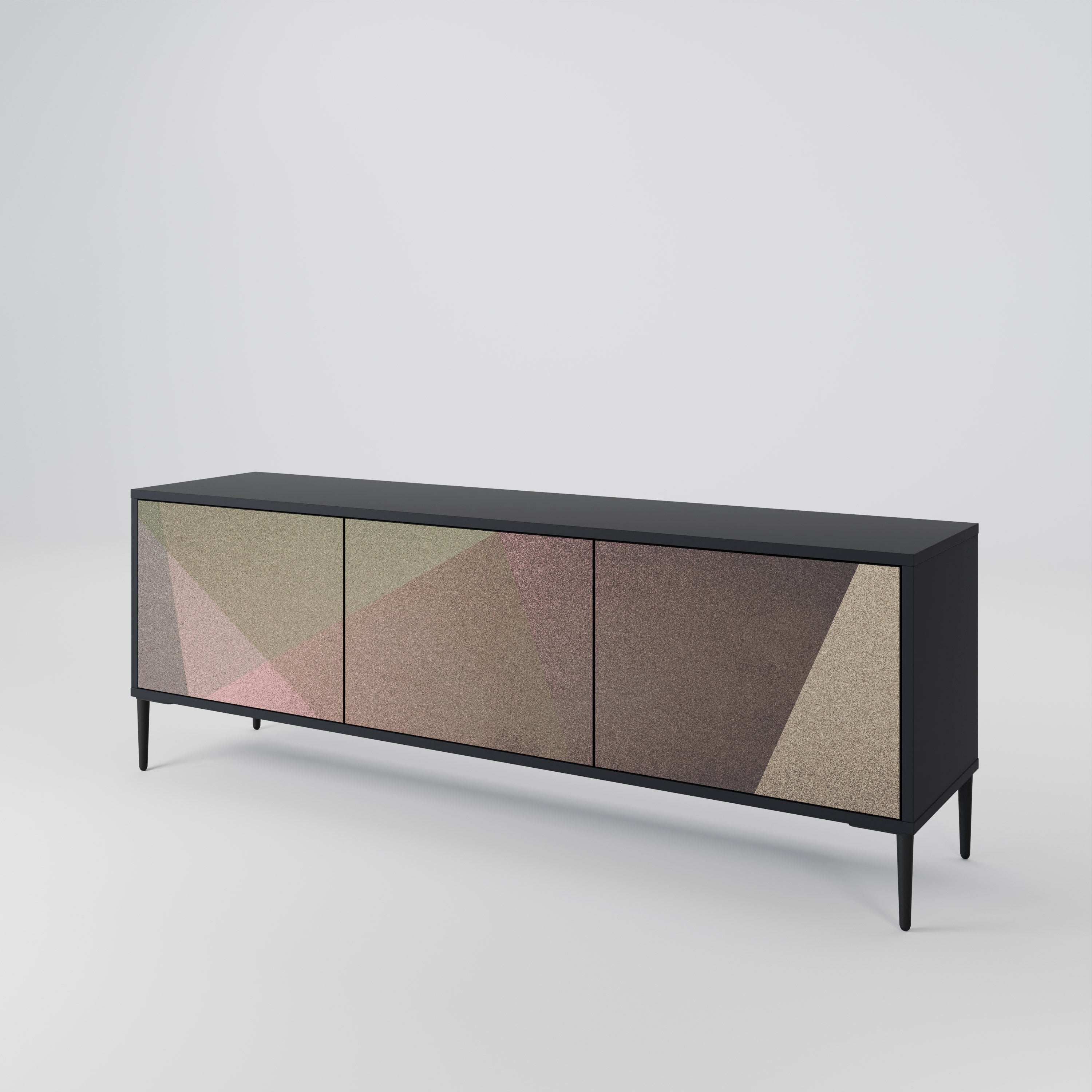 BEIGE GEOMETRY TV-Lowboard mit 3 Türen in Schwarz