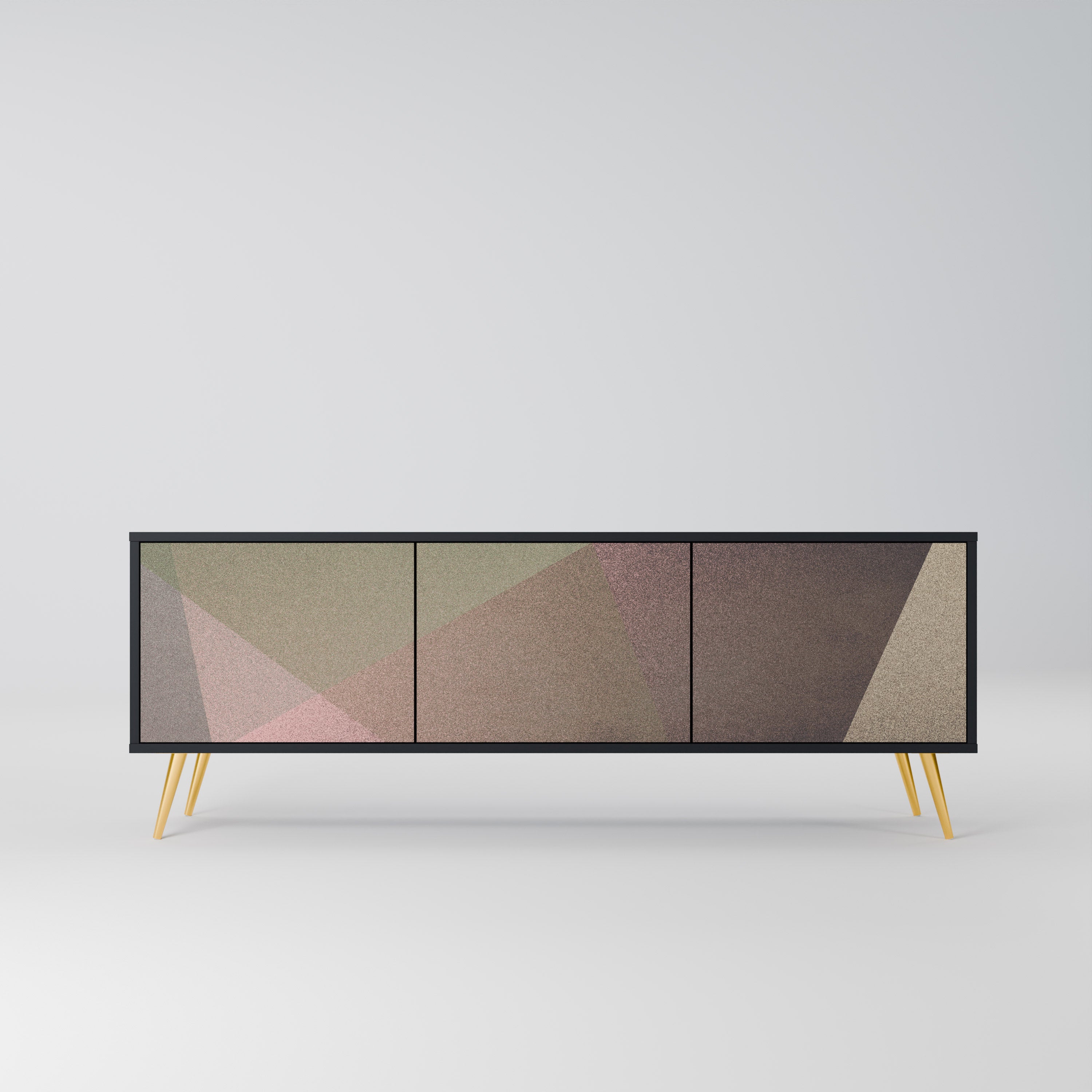 BEIGE GEOMETRY TV-Lowboard mit 3 Türen in Schwarz