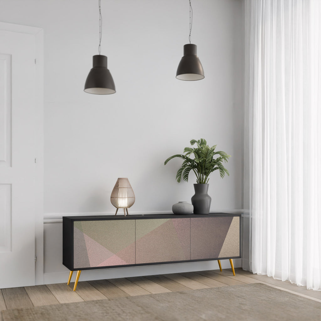 BEIGE GEOMETRY TV-Lowboard mit 3 Türen in Schwarz