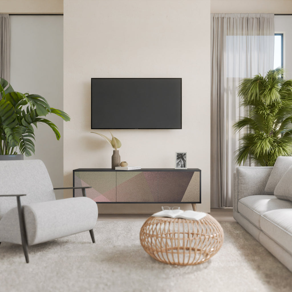 BEIGE GEOMETRY TV-Lowboard mit 3 Türen in Schwarz