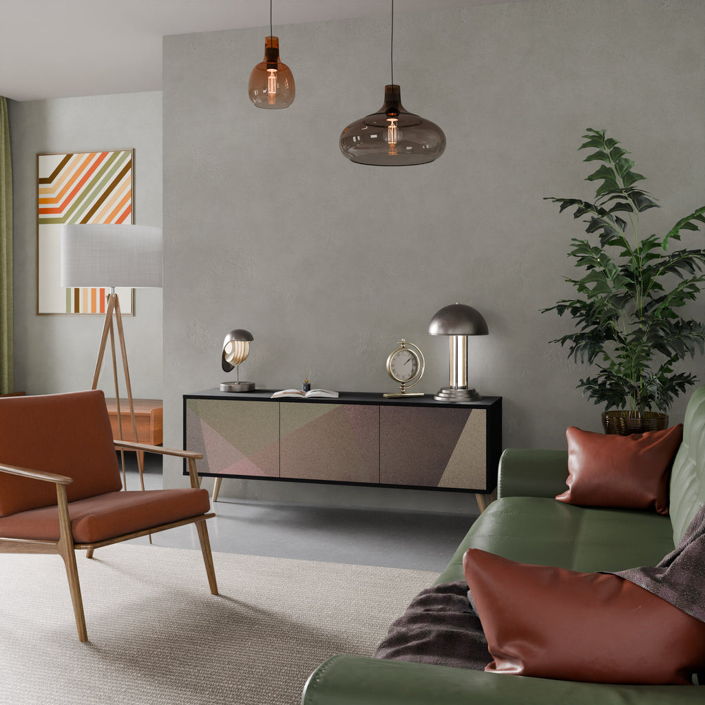 BEIGE GEOMETRY TV-Lowboard mit 3 Türen in Schwarz