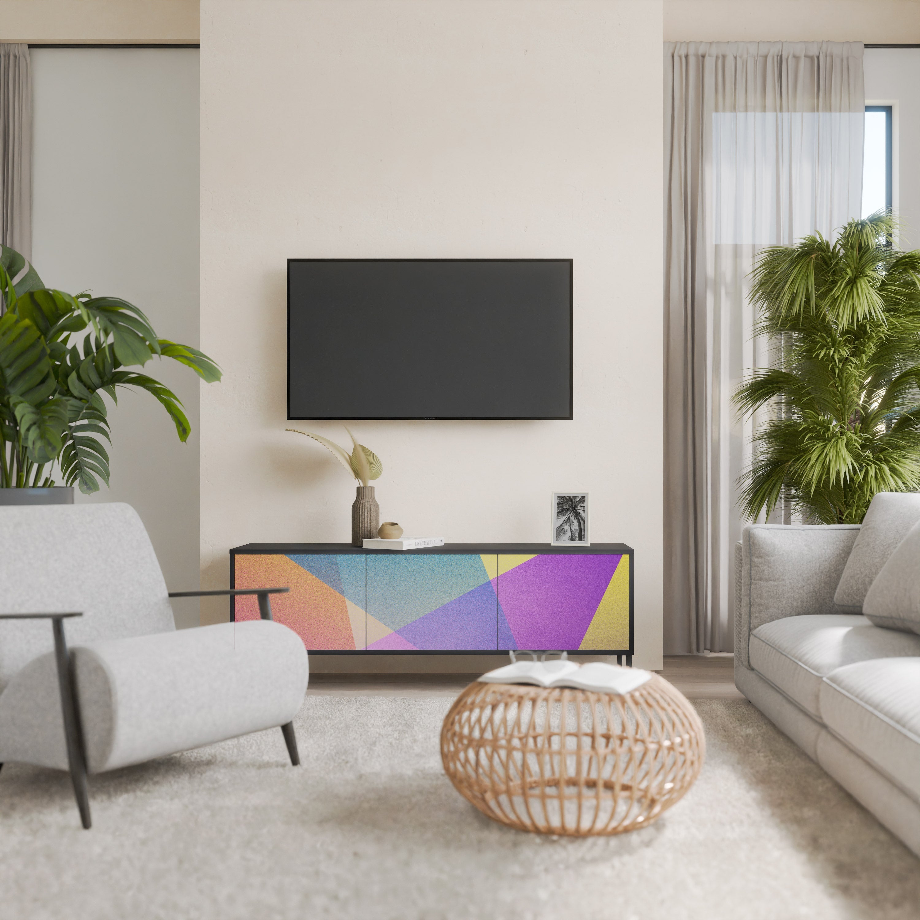 BRIGHT GEOMETRY TV-Lowboard mit 3 Türen in Schwarz