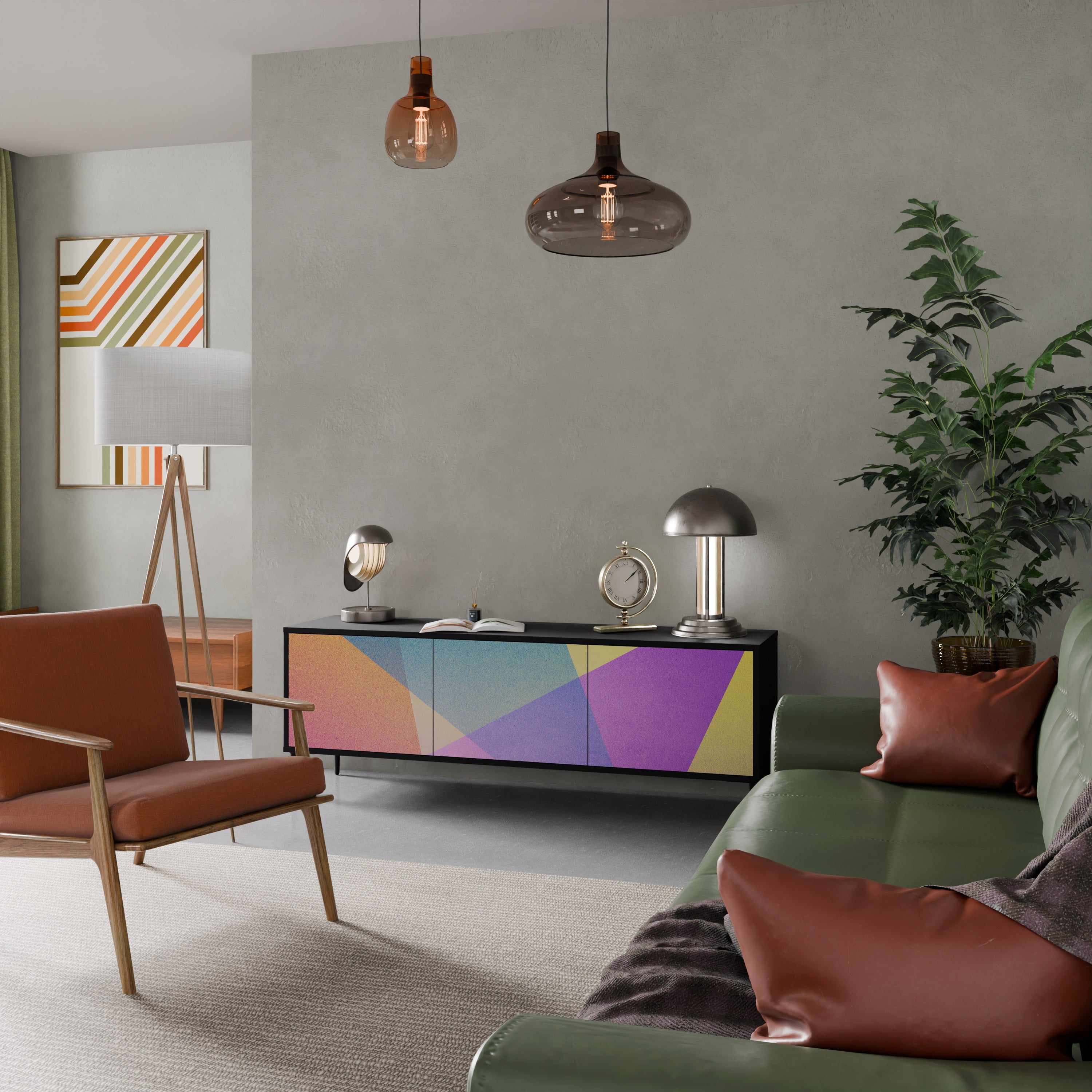 BRIGHT GEOMETRY TV-Lowboard mit 3 Türen in Schwarz