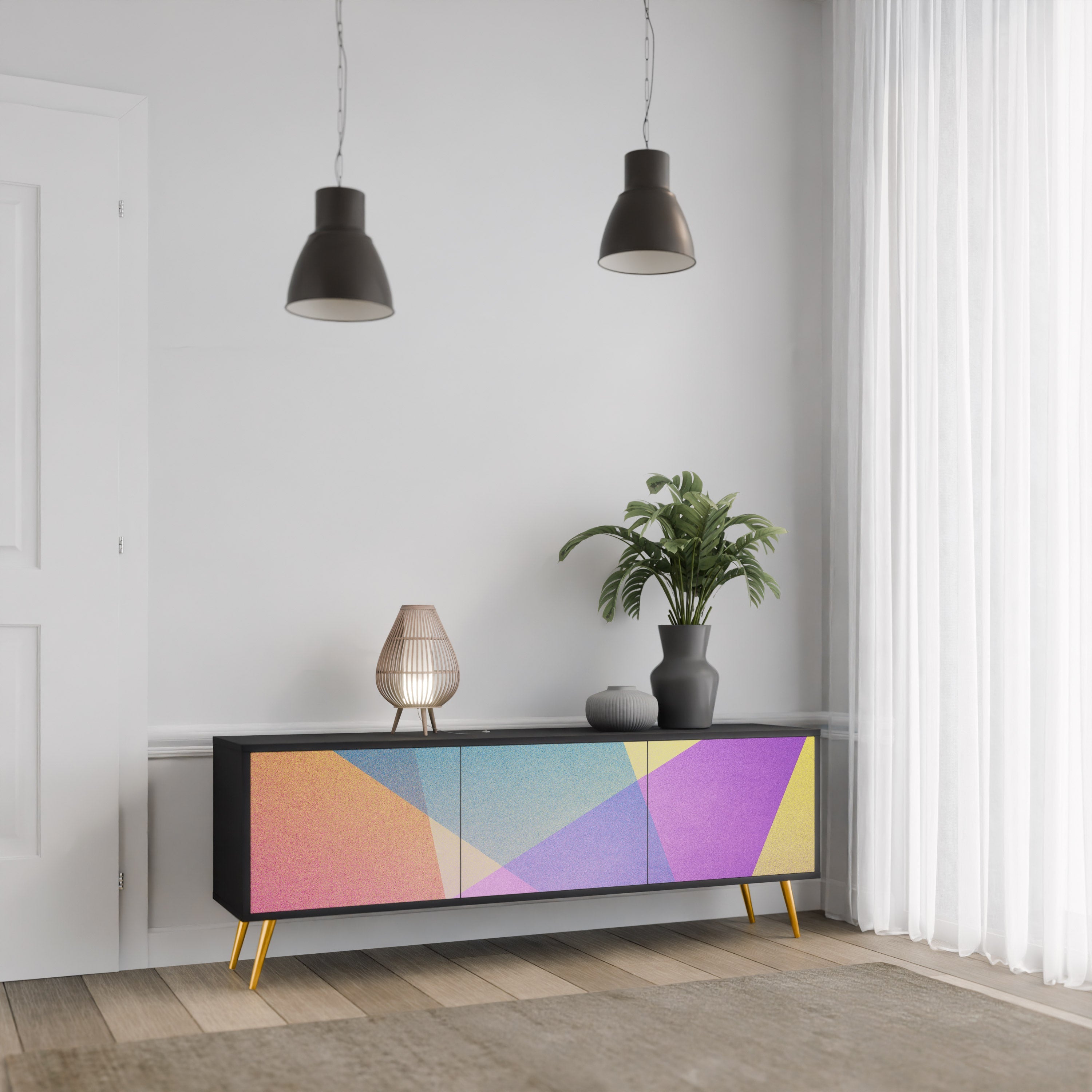 BRIGHT GEOMETRY TV-Lowboard mit 3 Türen in Schwarz