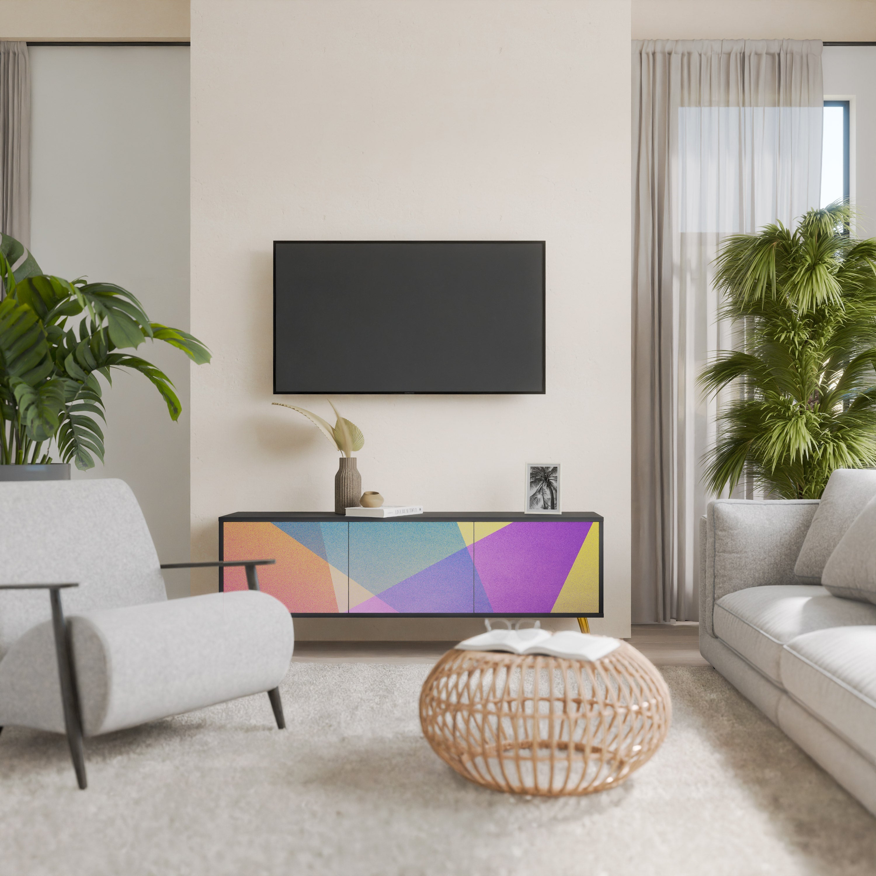 BRIGHT GEOMETRY TV-Lowboard mit 3 Türen in Schwarz