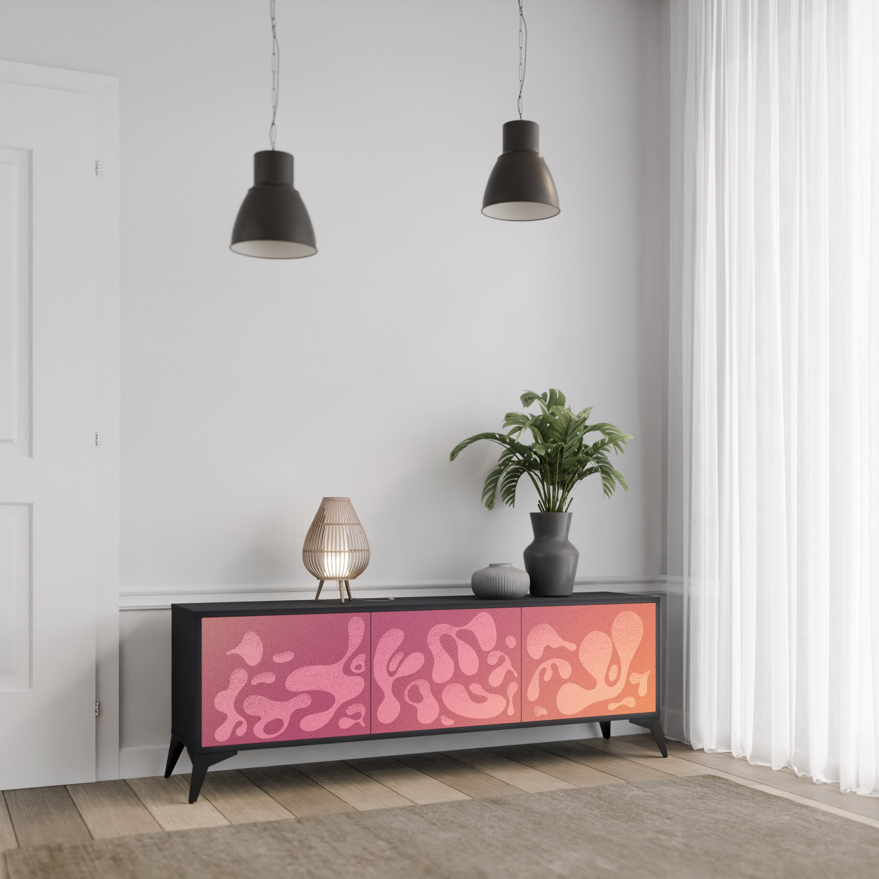 IRREGULAR PINK TV-Lowboard mit 3 Türen in Schwarz