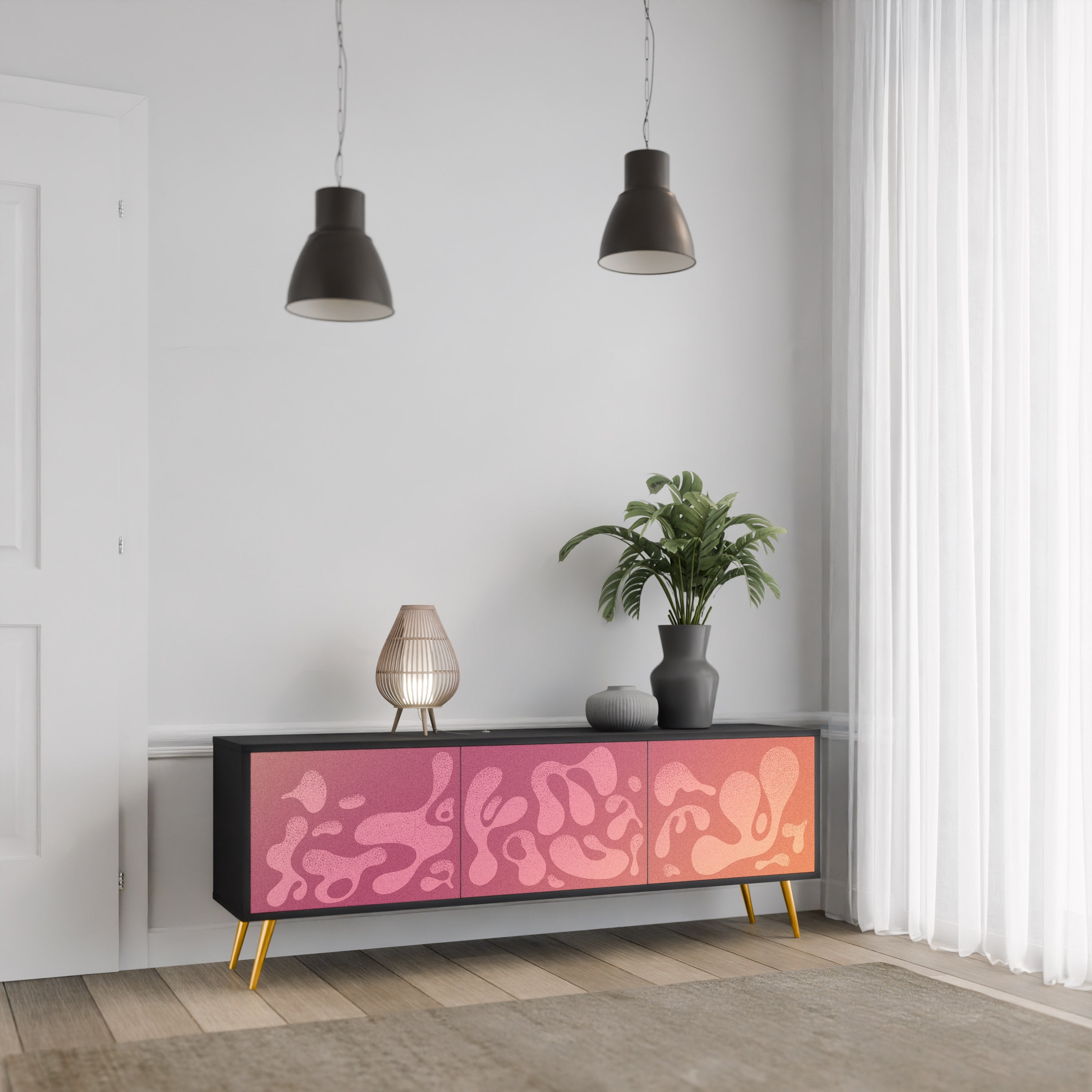 IRREGULAR PINK TV-Lowboard mit 3 Türen in Schwarz