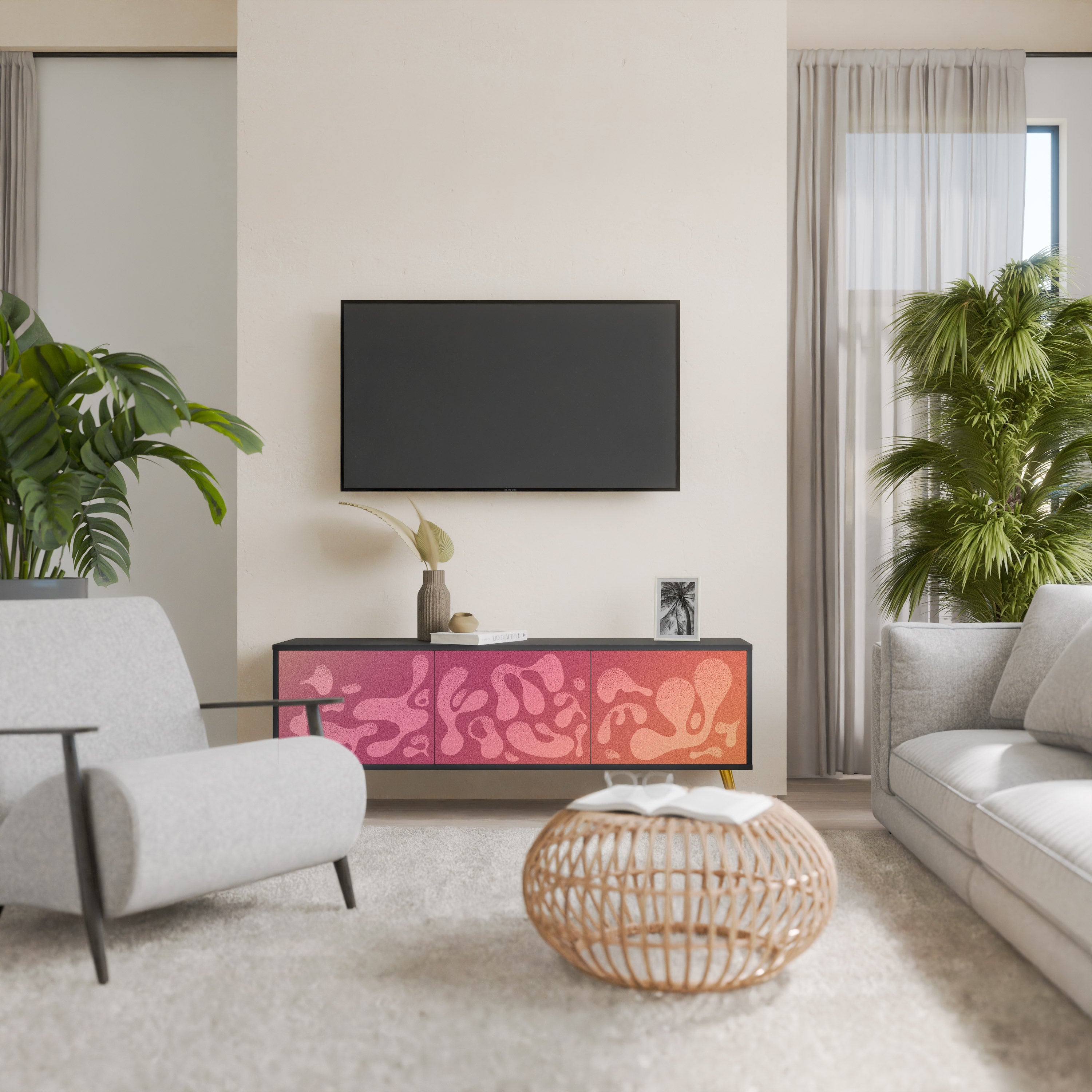 IRREGULAR PINK TV-Lowboard mit 3 Türen in Schwarz
