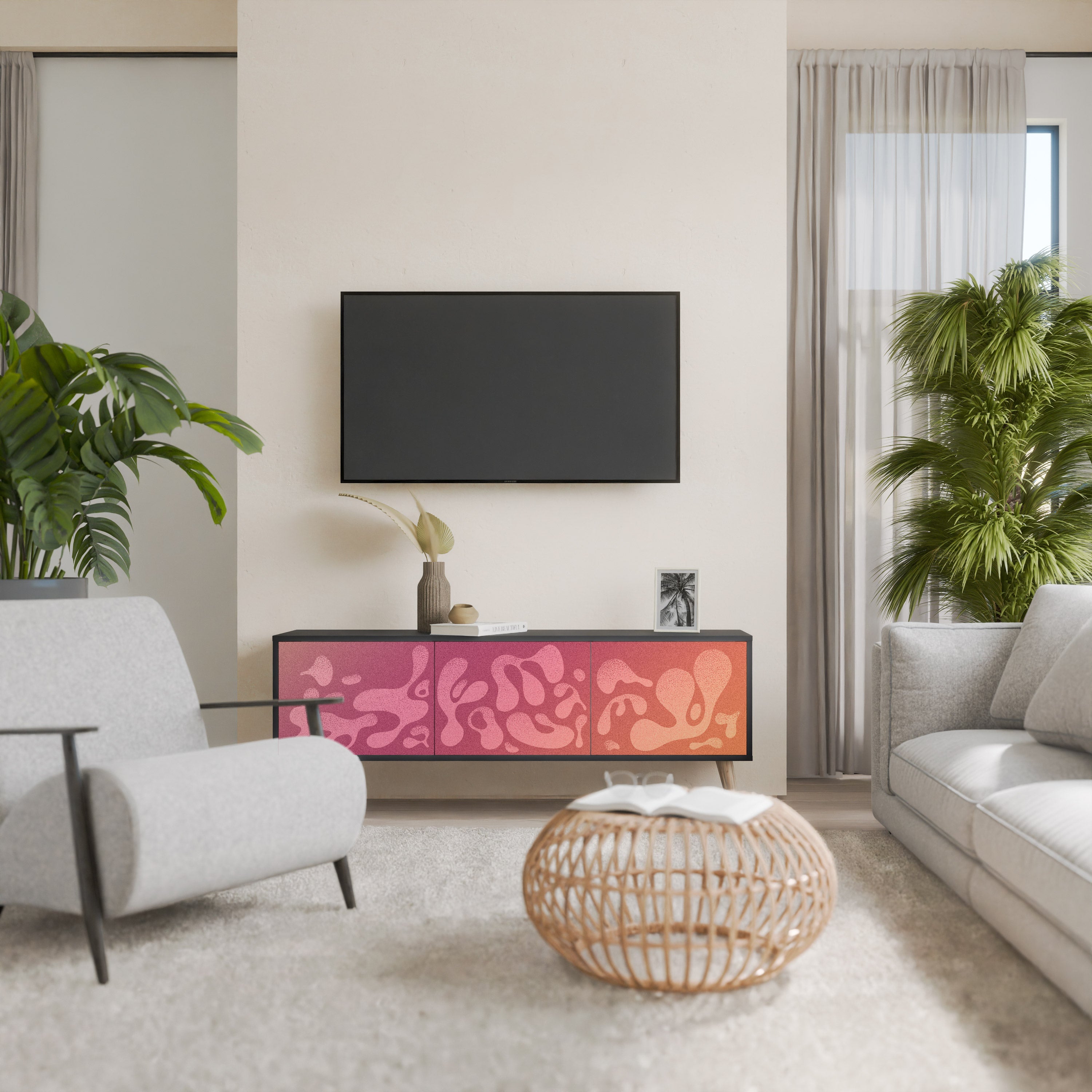 IRREGULAR PINK TV-Lowboard mit 3 Türen in Schwarz