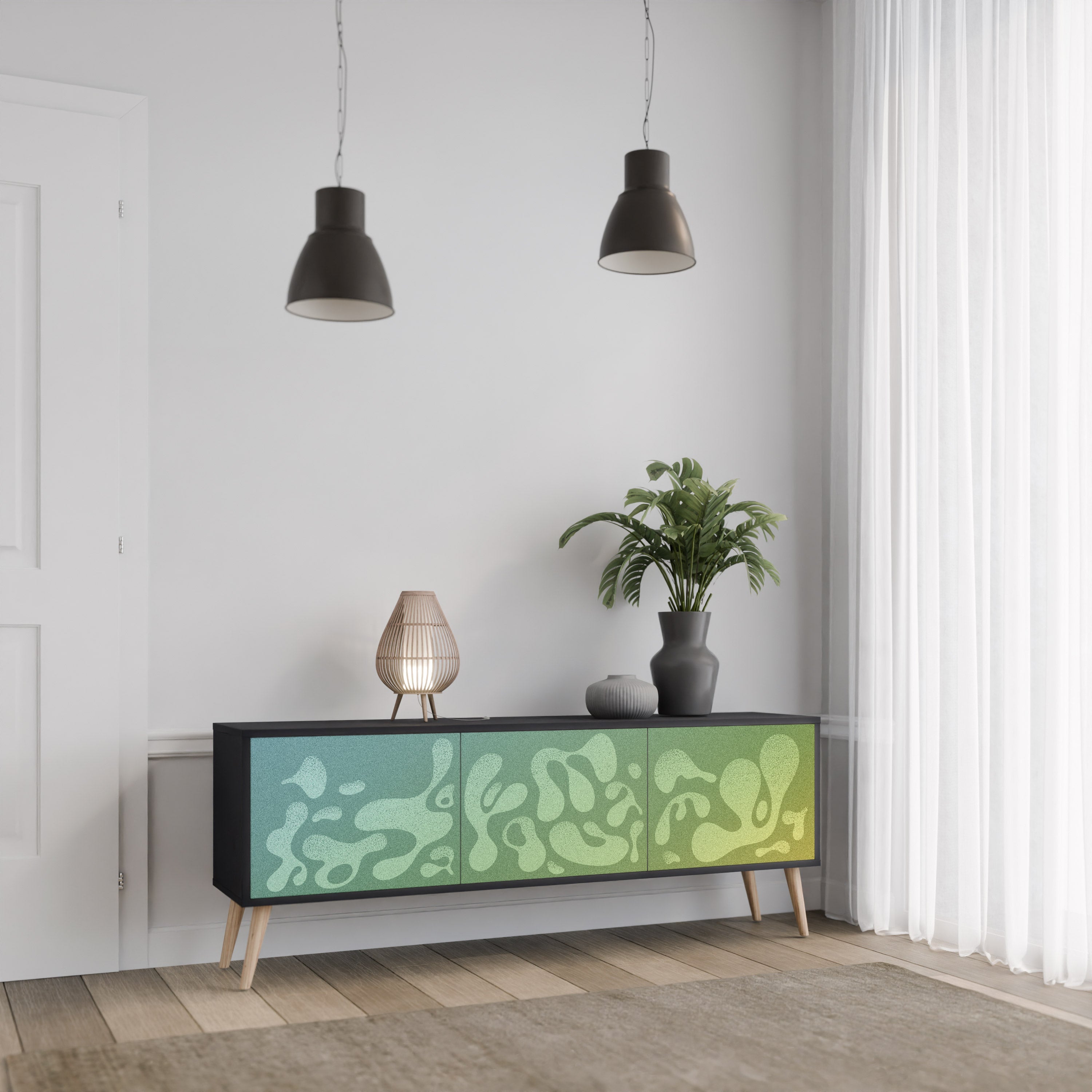 IRREGULAR BLUE TV-Lowboard mit 3 Türen in Schwarz