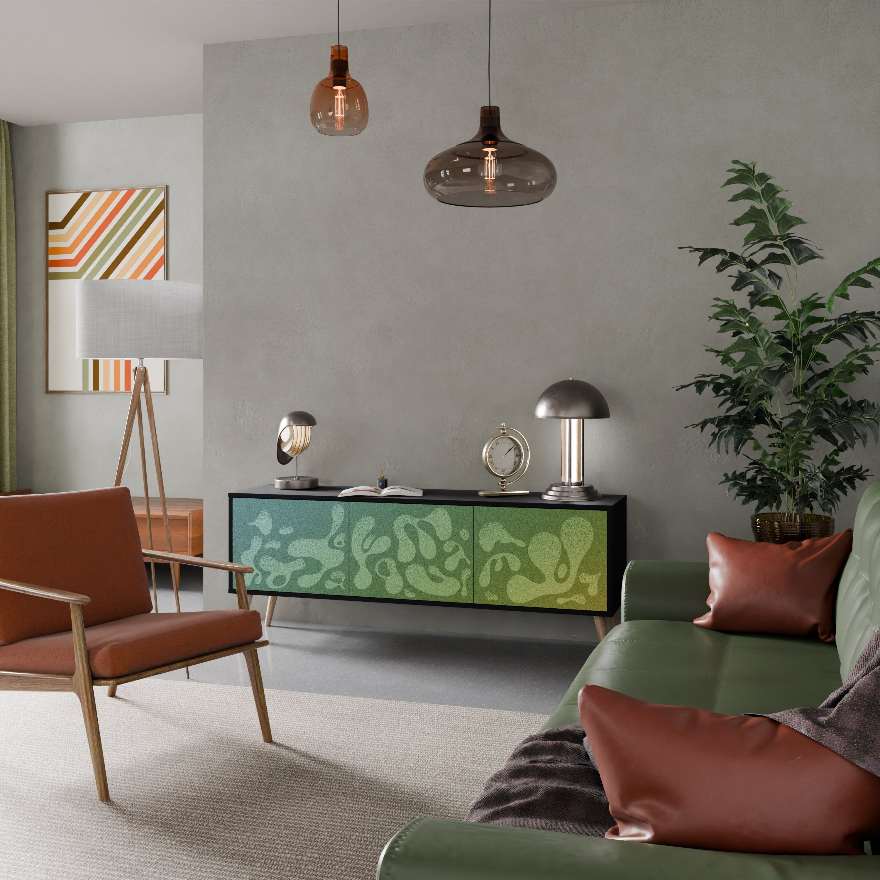 IRREGULAR BLUE TV-Lowboard mit 3 Türen in Schwarz